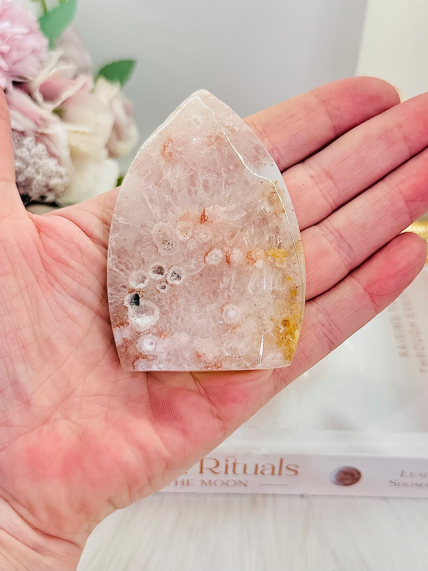 Druzy Flower Agate Carved Flame | Freeform