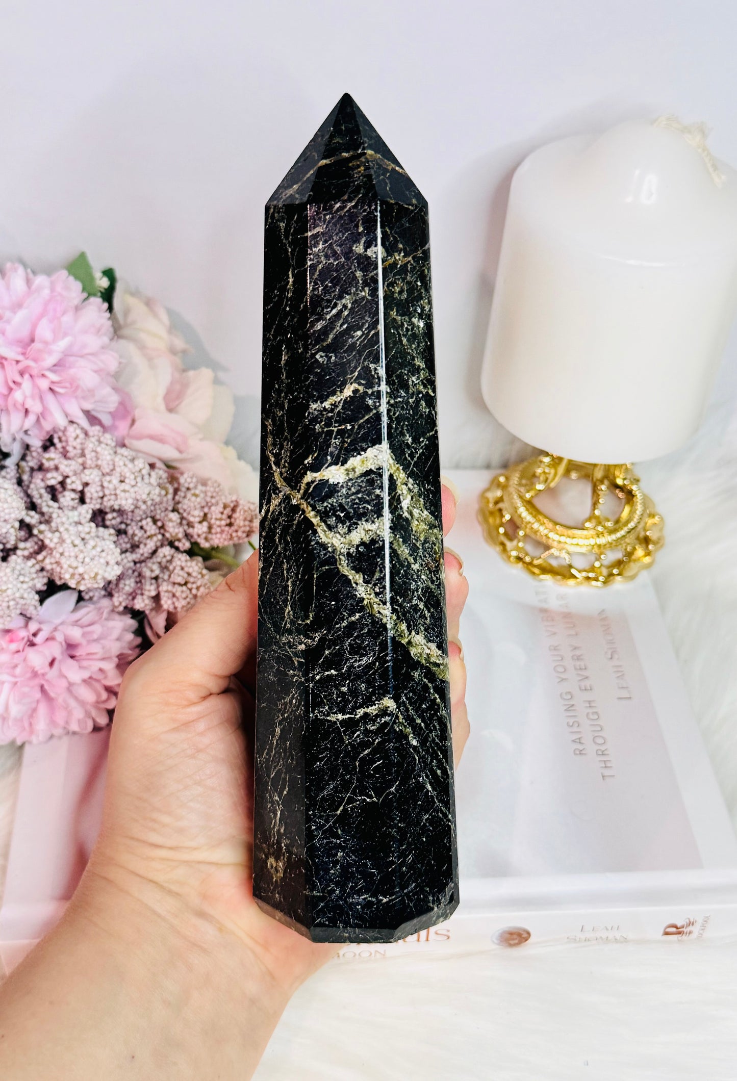 Exceptionally Stunning High Grade Large Chunky Natural Black Tourmaline with Gold Mica Tower | Generator 822grams