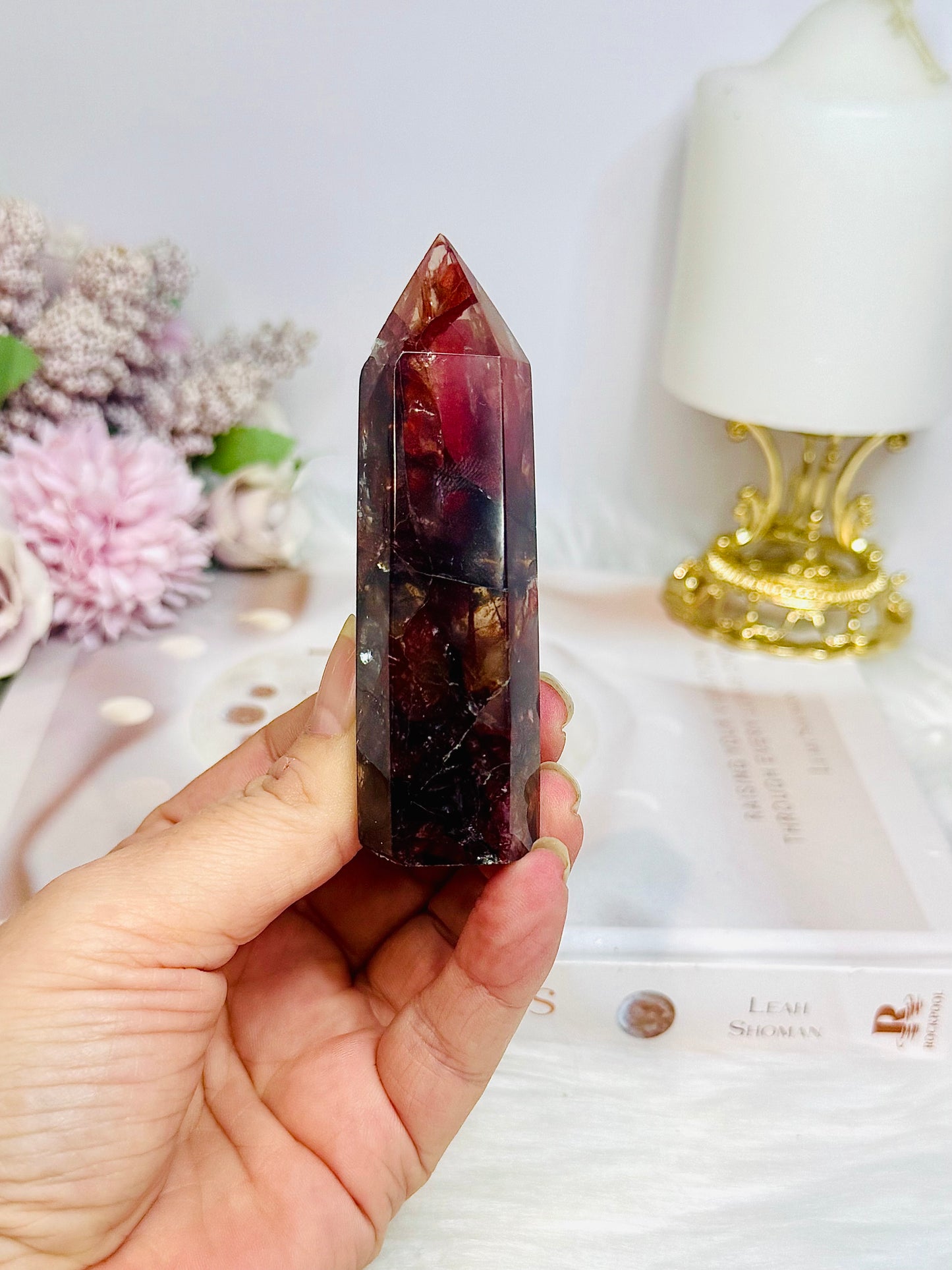 High Grade Fire Quartz Tower with Rainbows 8.5cm