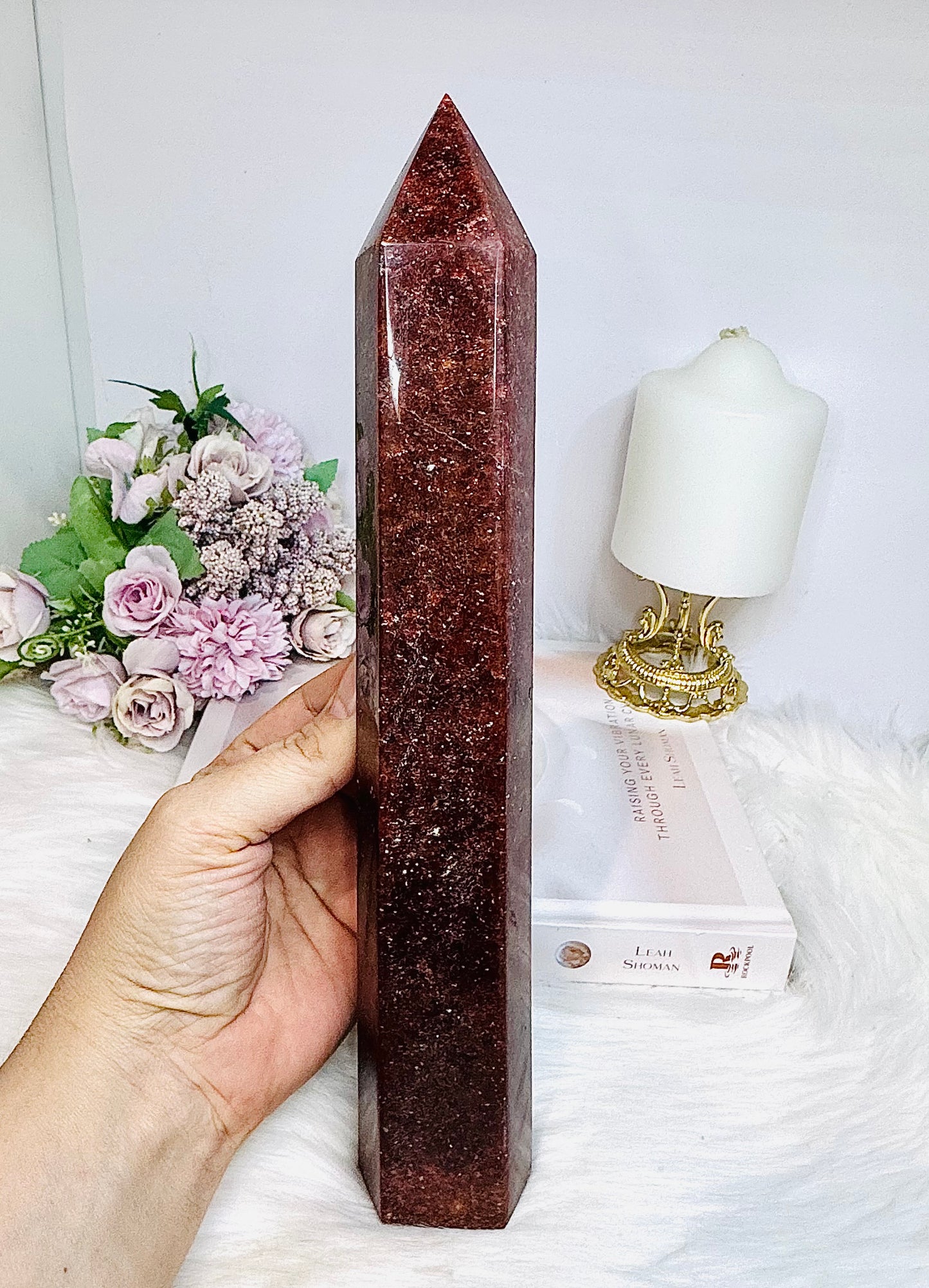 Large Strawberry Quartz Tower 27cm 886g