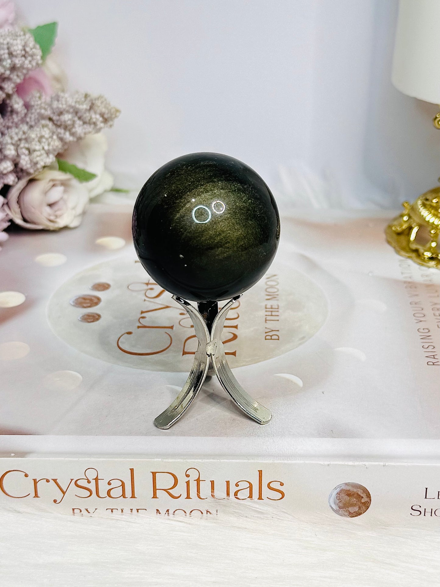 Gold Sheen Obsidian Sphere on Stand 81g