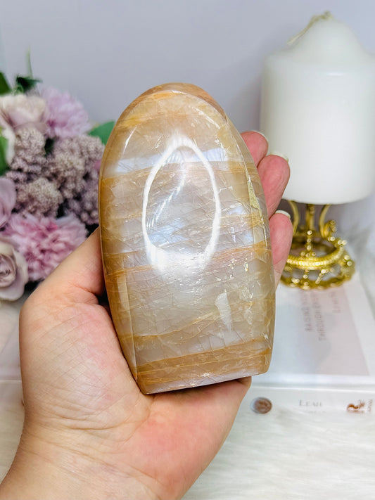 Large Peach Moonstone Chunky Freeform with Amazing Flash 11.5cm 416g