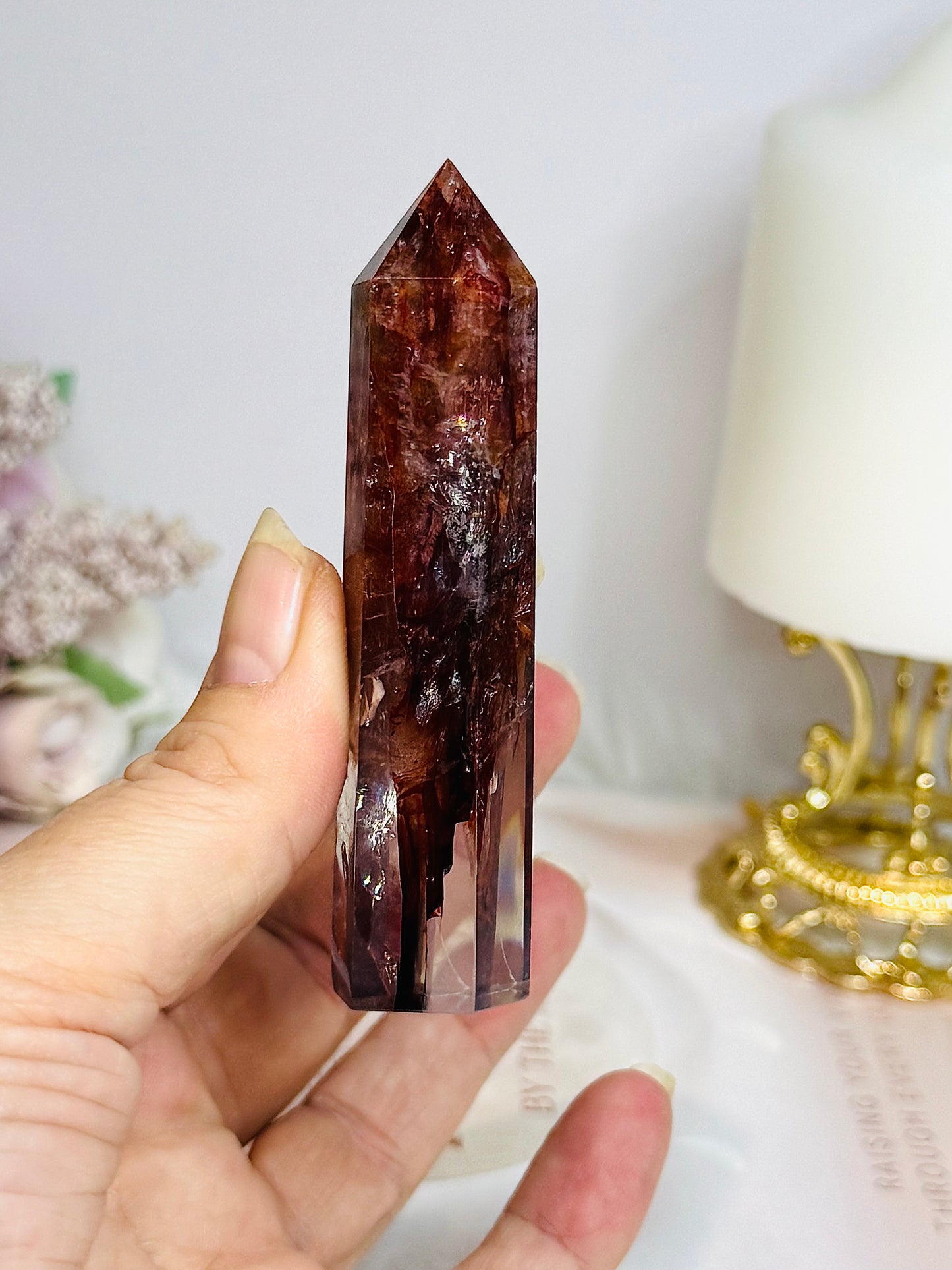 High Grade Fire Quartz Tower with Rainbows 8.5cm