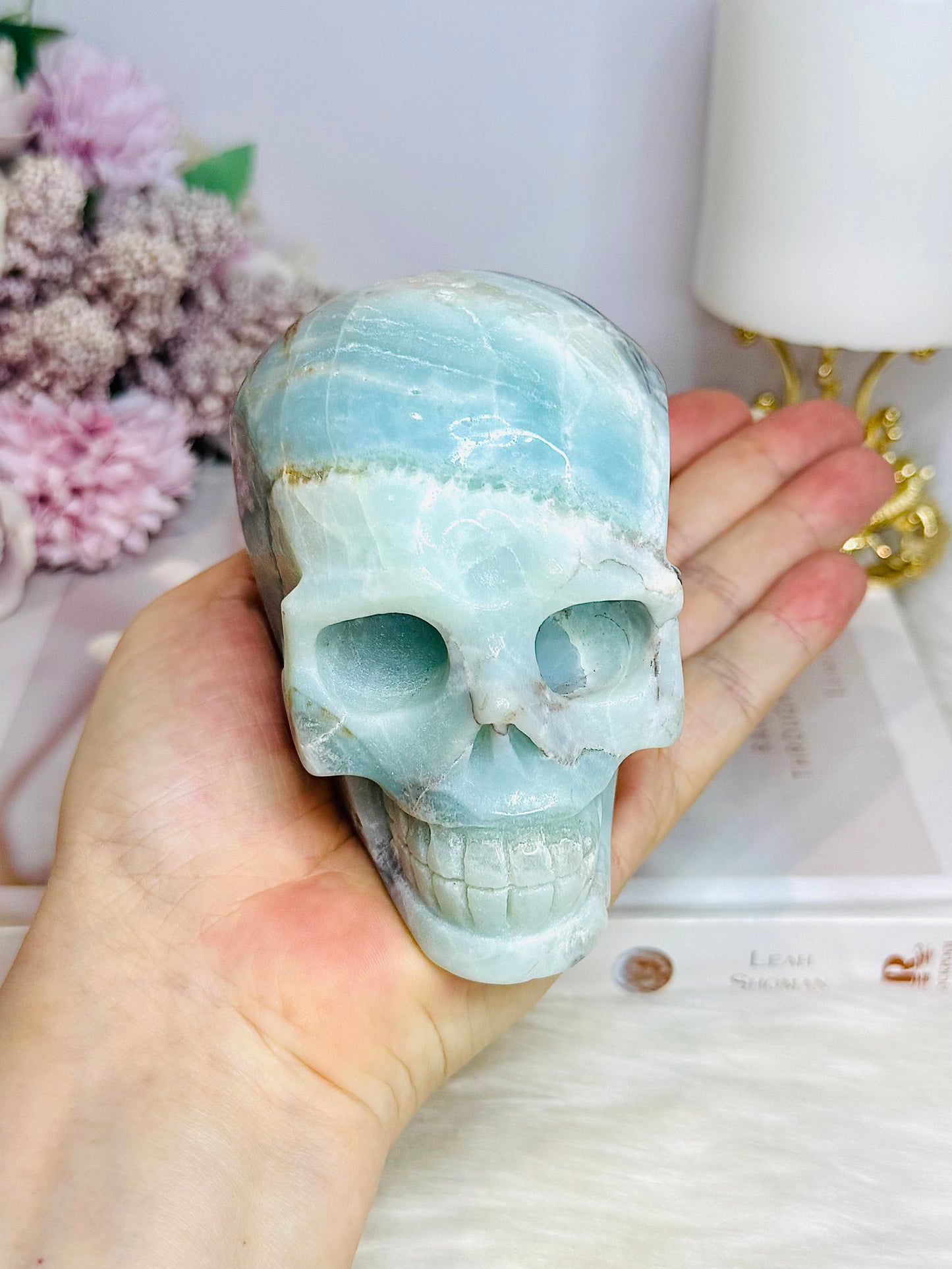 Caribbean Calcite Carved Large Skull 9cm 674g
