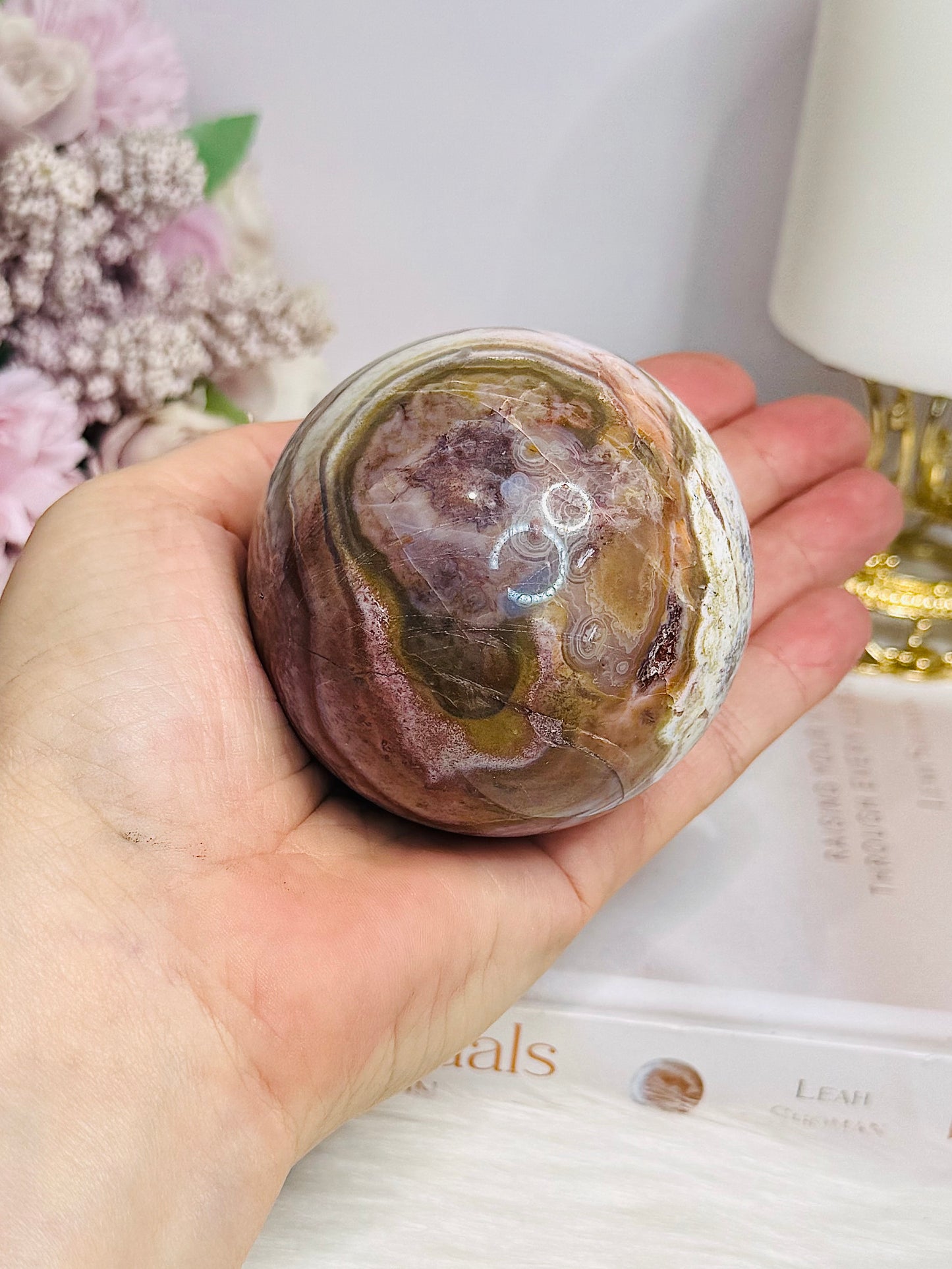 Large Mexican Crazy Lace Agate Druzy Sphere on Stand 376g