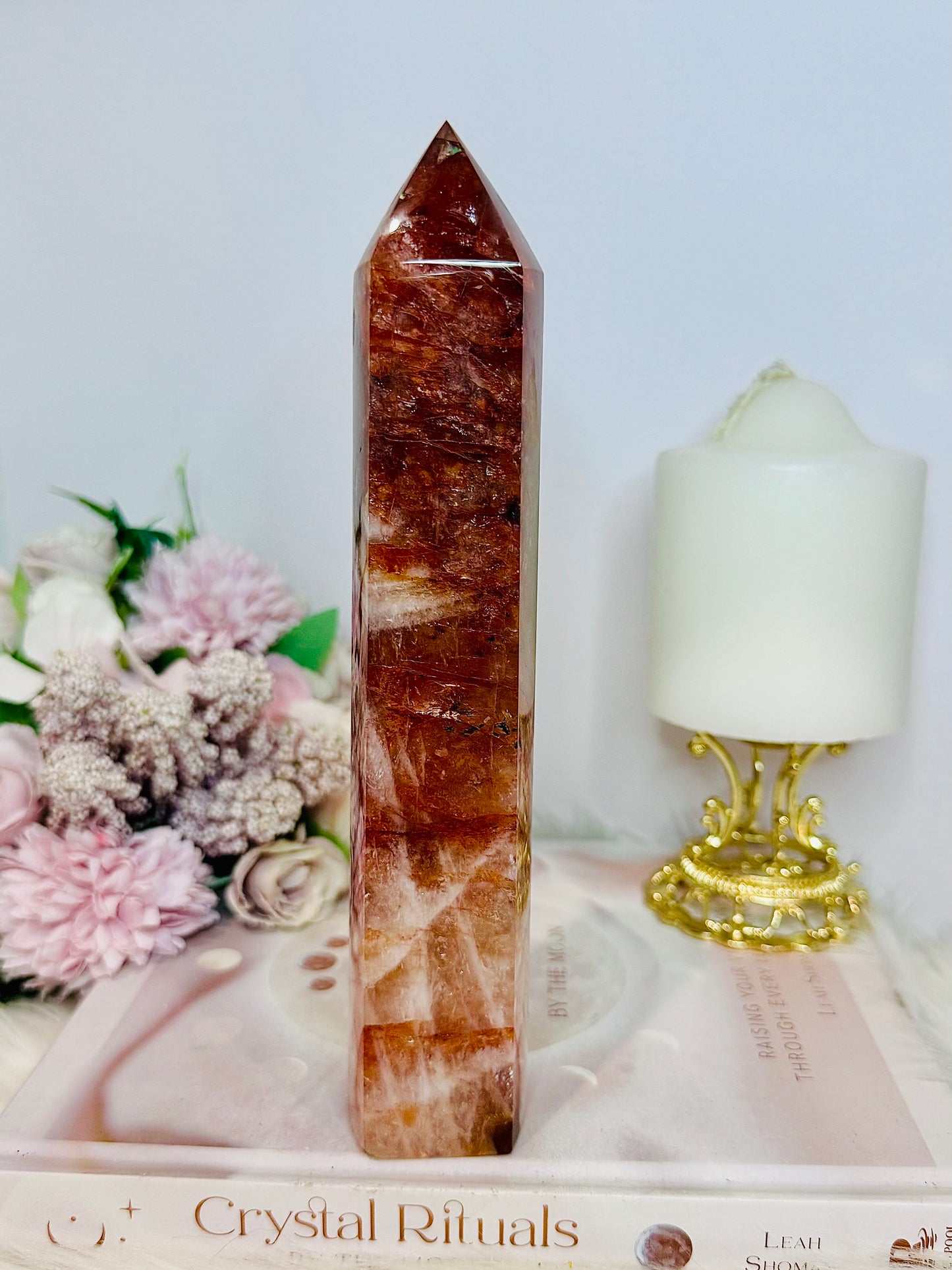 Large Red Fire Quartz Tower 20.5cm with Rainbows