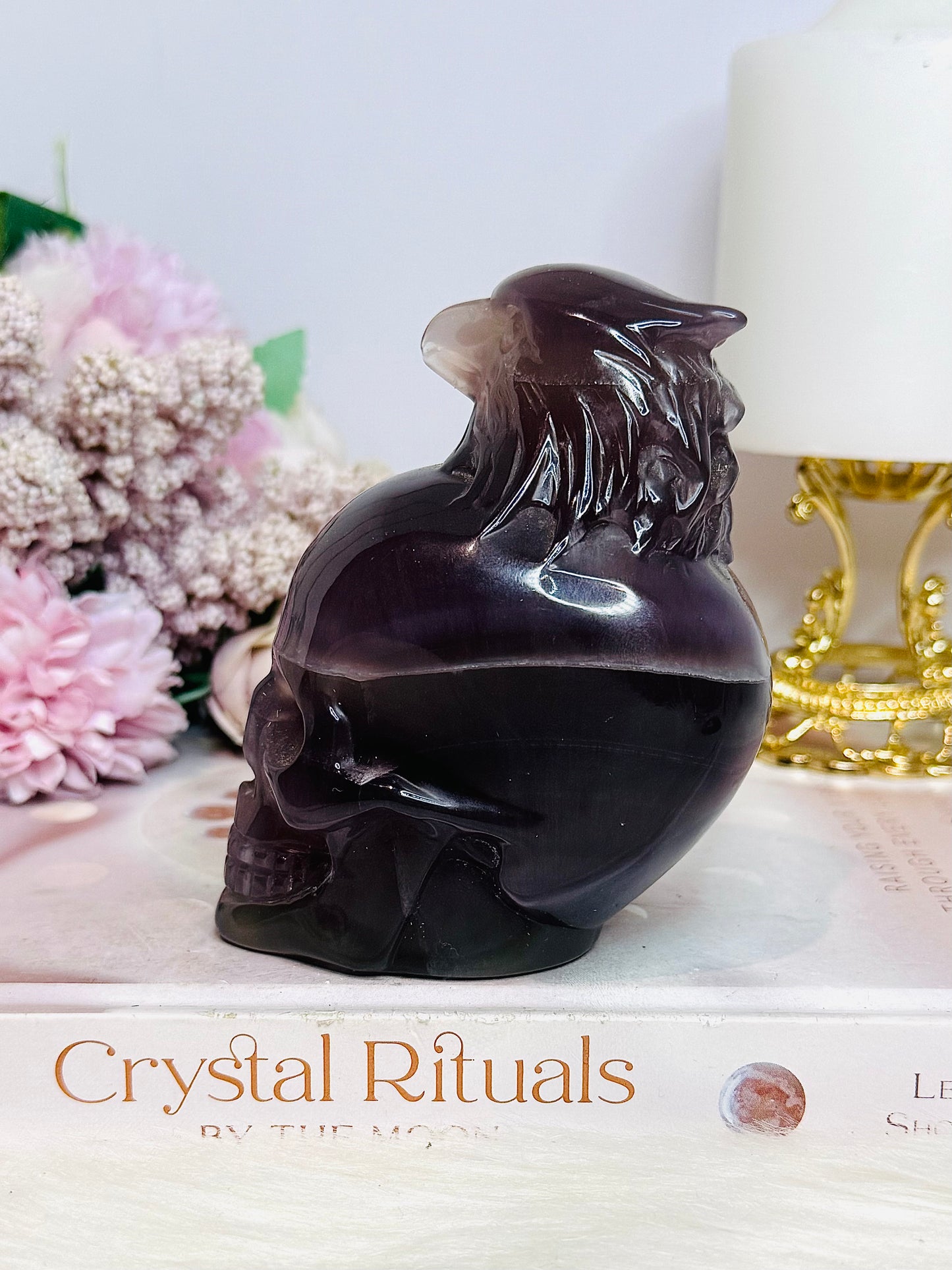 Large Deep Purple Skull with Eagle Carving 10cm 587g