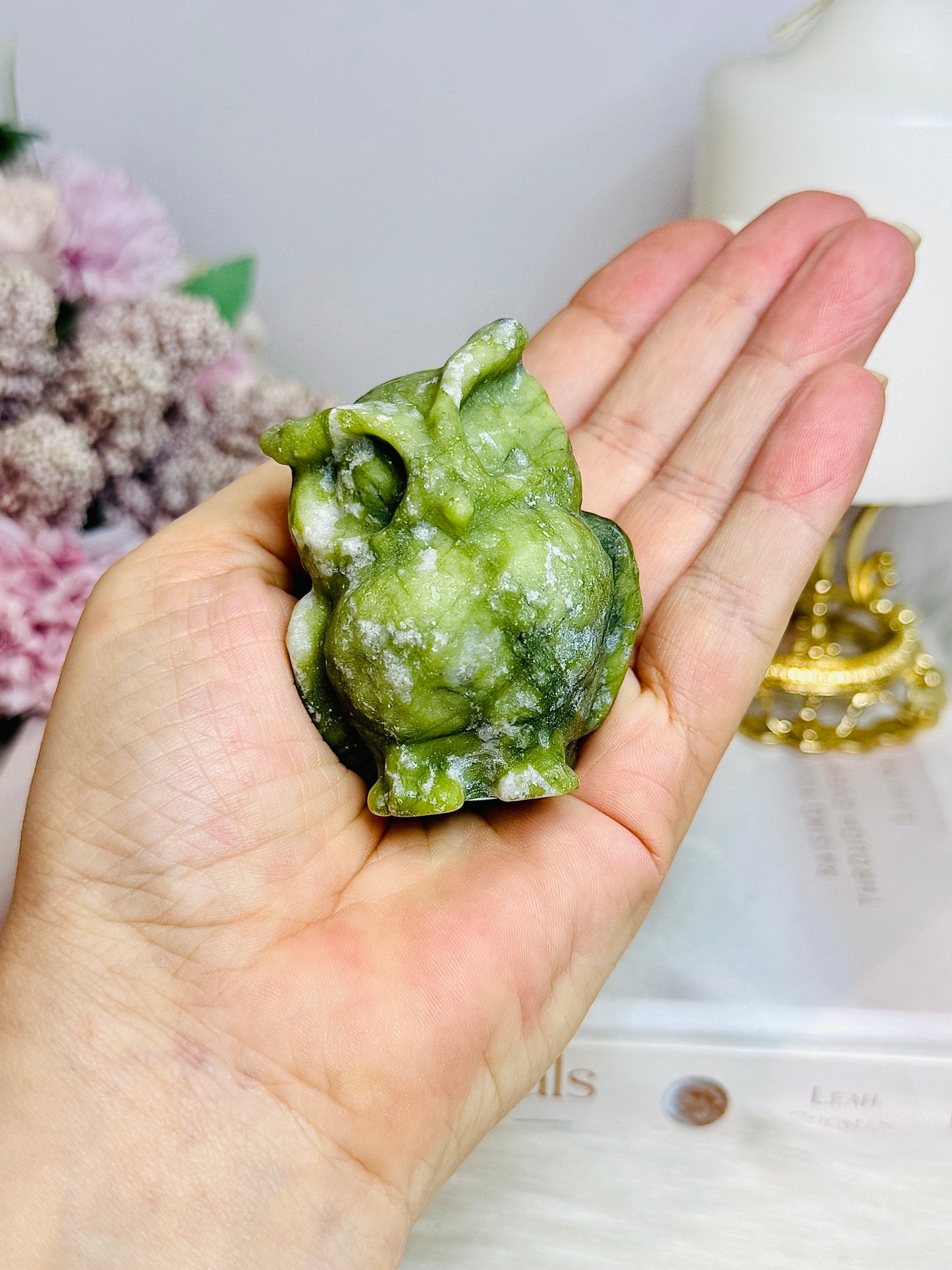 Green Jade Carved Owl 6cm