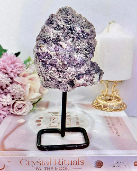 Large Natural Raw Lepidolite Specimen On Stand 17cm 579grams
