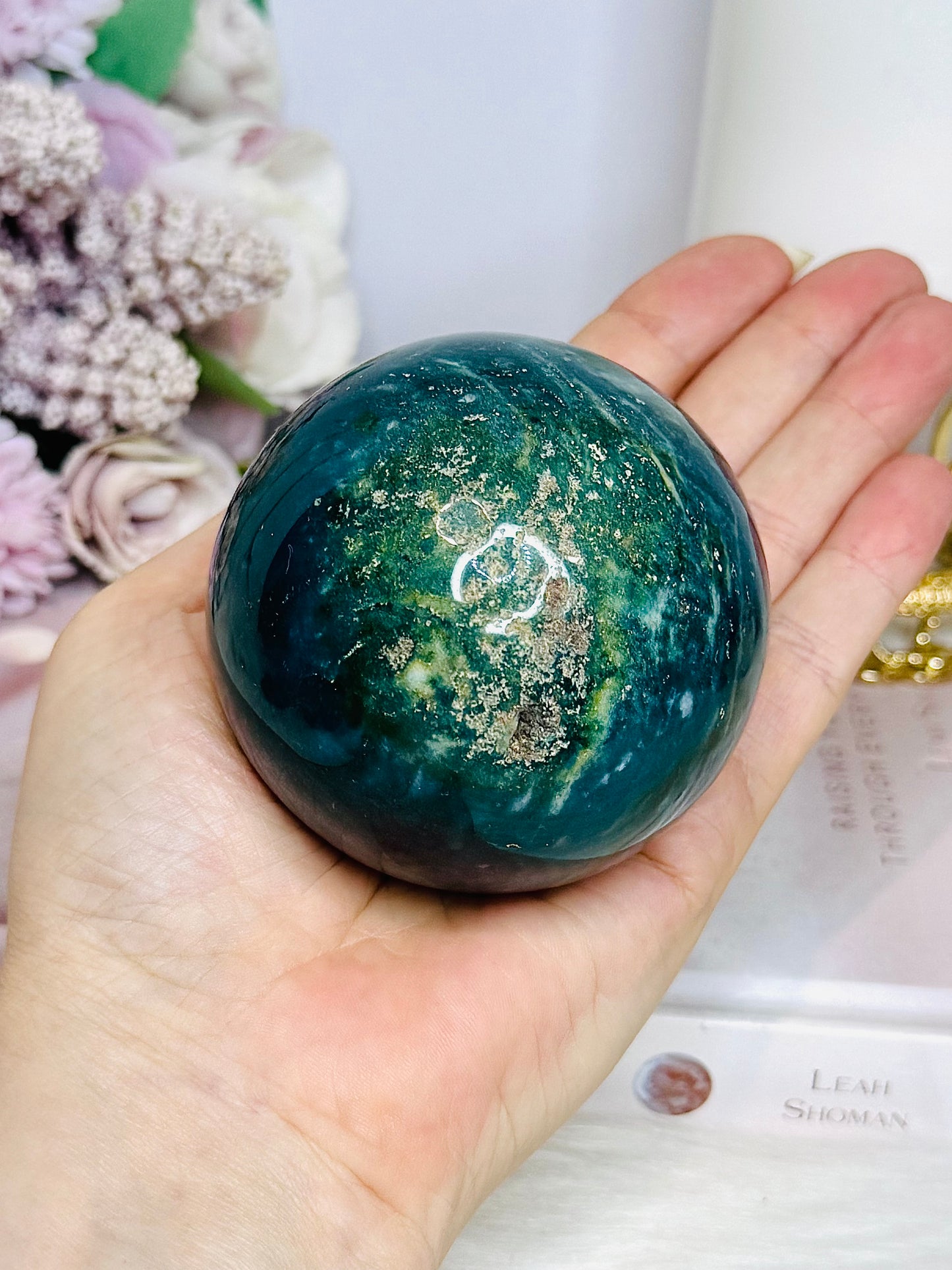 Large Green Jasper Sphere On Stand 432g