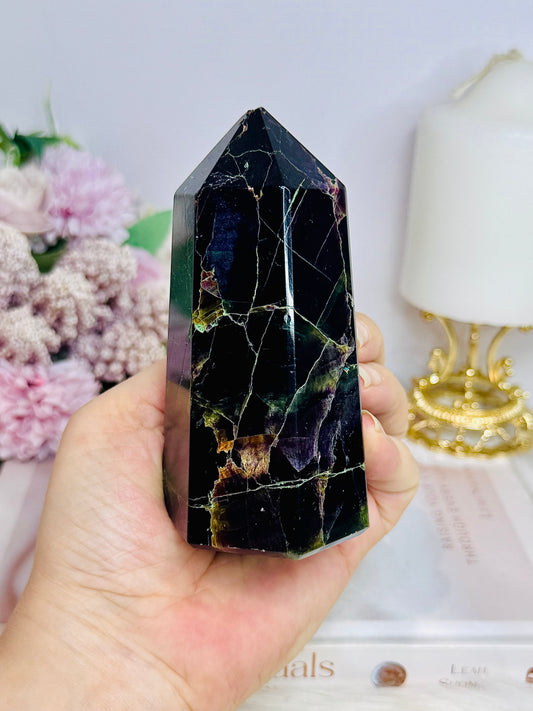 Chunky High Grade Fluorite Tower 11cm 508g (Reduced as chip in tip