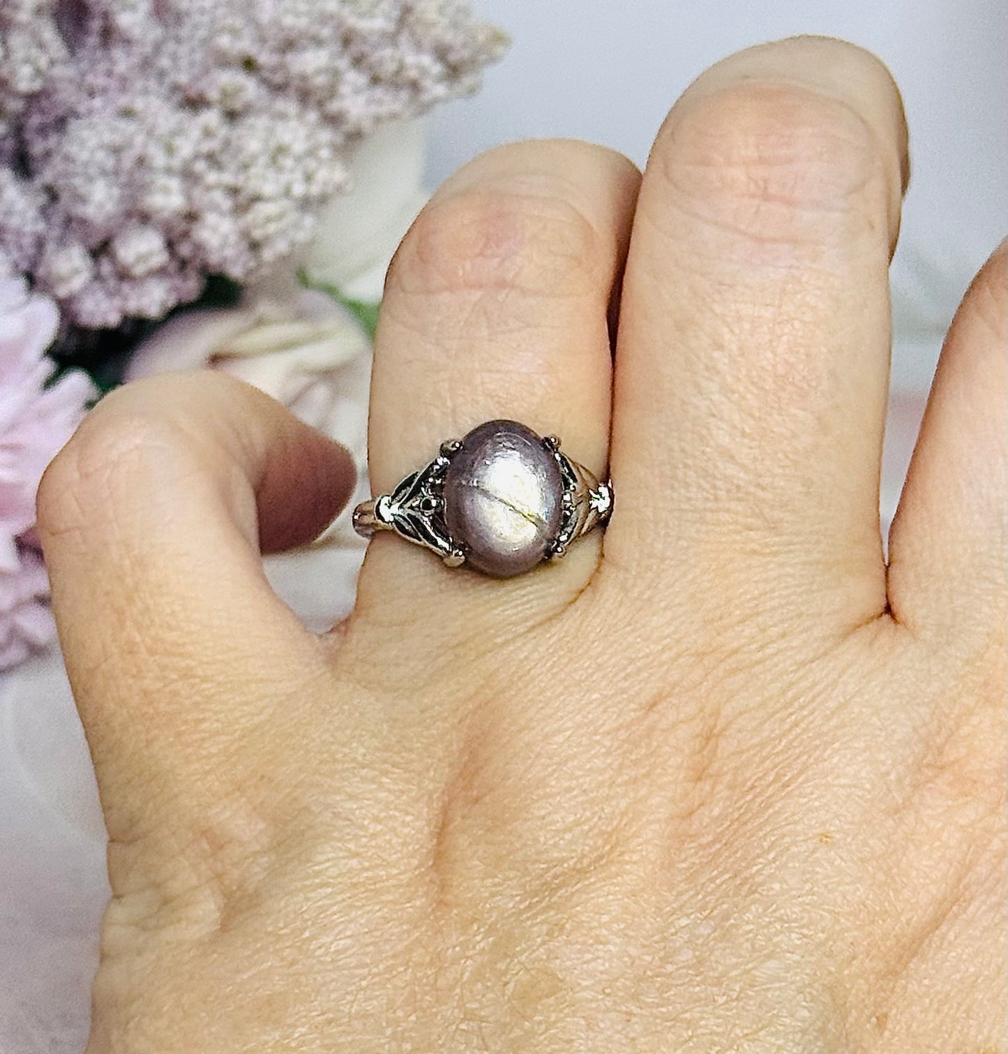 Purple Mica Adjustable Silver Ring in Gift Bag