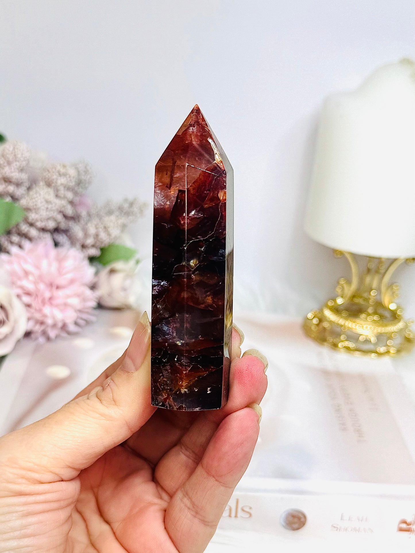High Grade Fire Quartz Tower with Rainbows 8.5cm