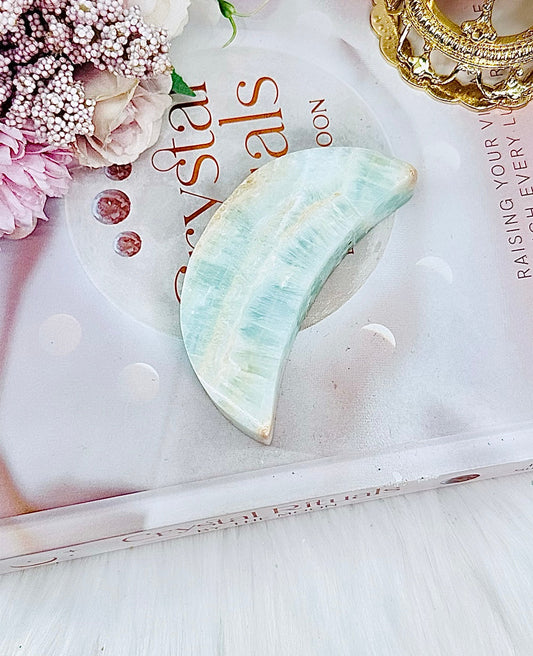 Chunky 9cm Caribbean Calcite Carved Moon