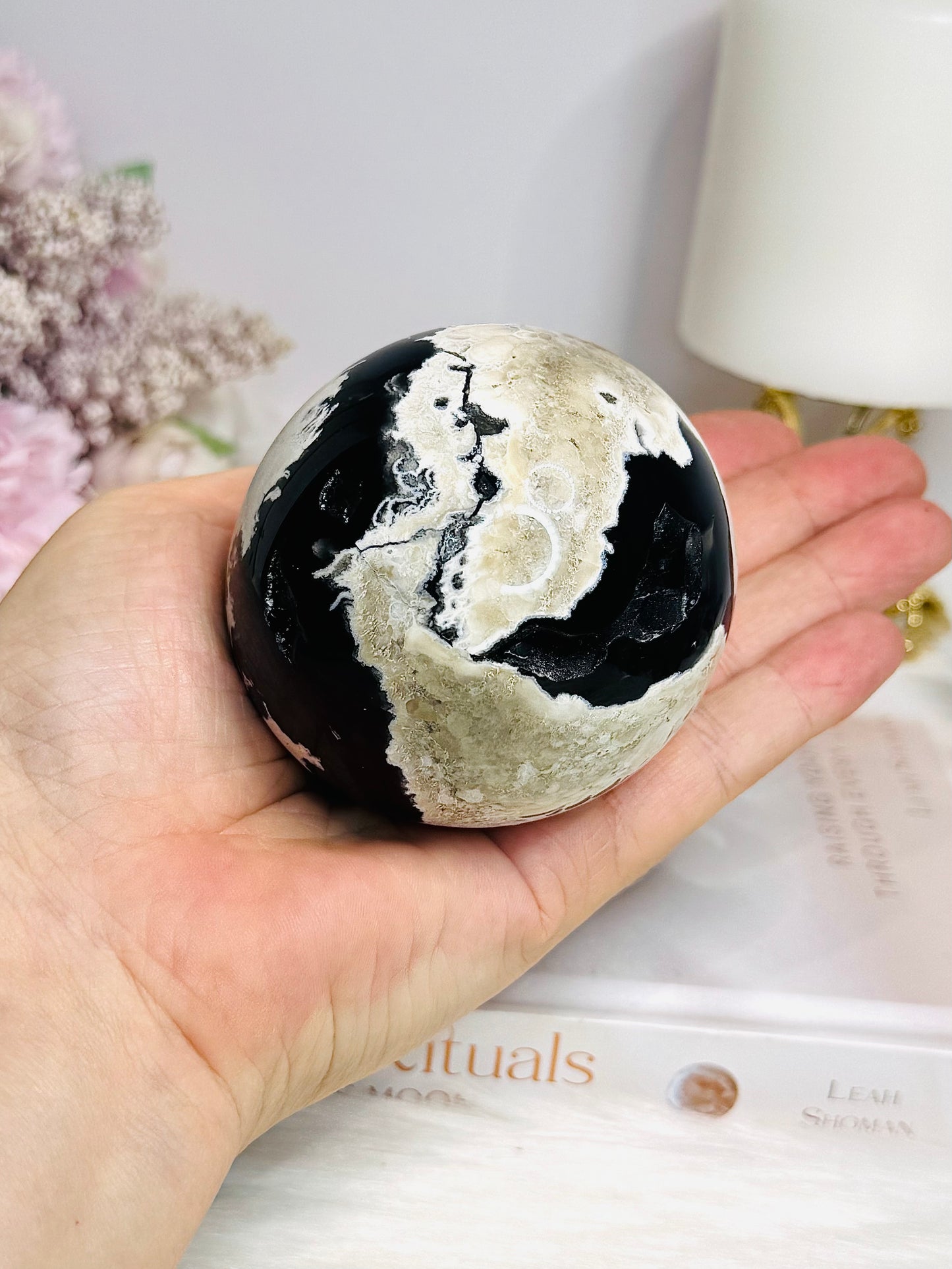 Large Volcano Agate Sphere (UV Reactive) On Stand 379g