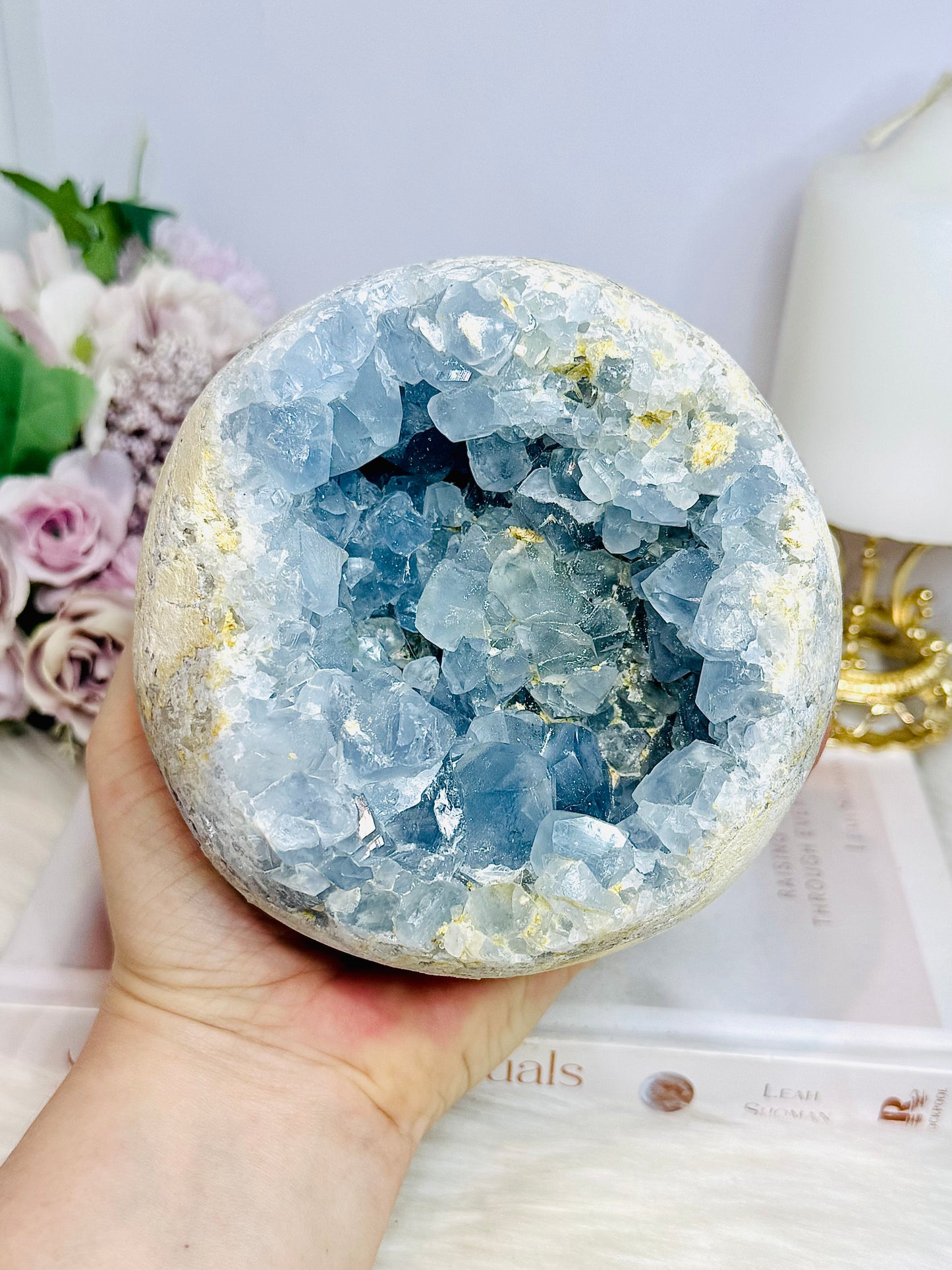 Huge Natural Blue Celestite Cluster Sphere on Stand 12cm 1.9KG