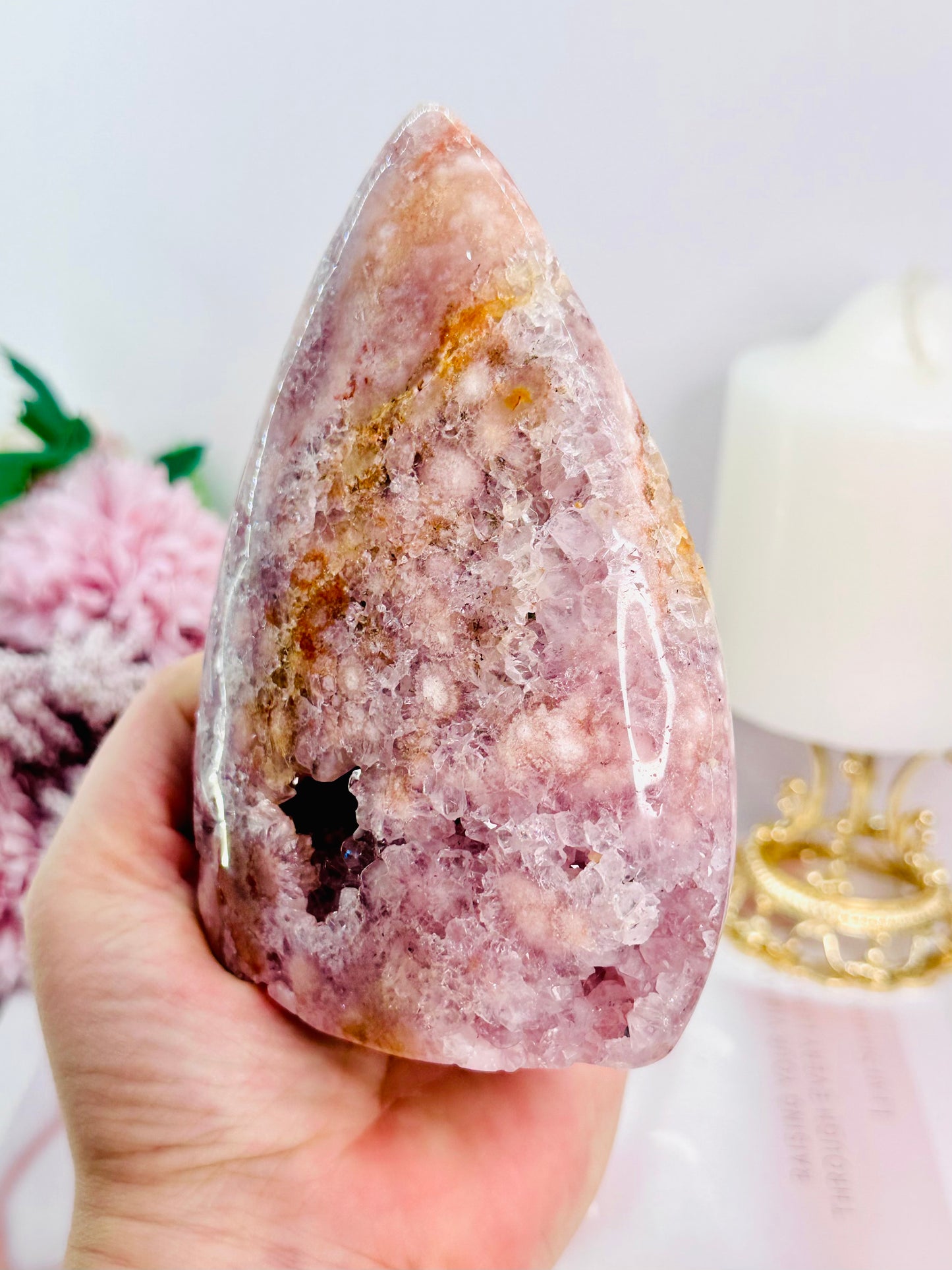 ⚜️ SALE ⚜️ WOW!!! Classy & Absolutely Fabulous Large 13cm 603gram Rare Druzy Pink Amethyst X Flower Agate Freeform | Flame