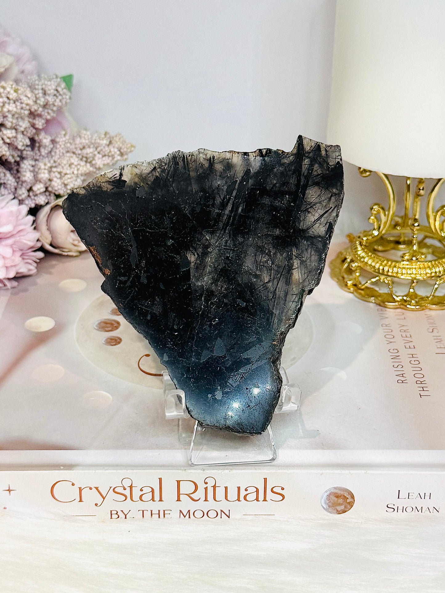 Black Tourmaline in Quartz Slab on Stand 10cm