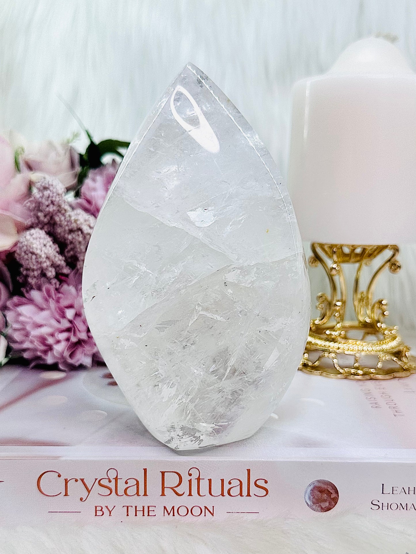 The Most Absolutely Stunning High Grade Large Clear Quartz Carved Flame | Freeform with Rainbows From Brazil 677grams