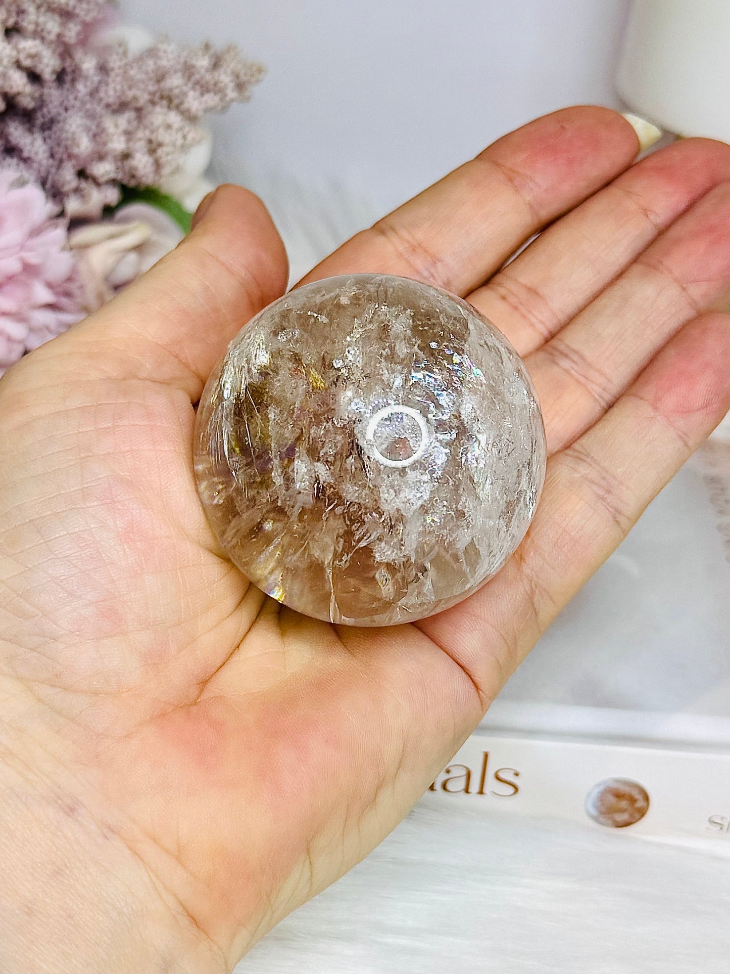 High Grade Light Smokey Quartz Sphere with Rainbows on Stand 186g