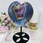 Large Amethyst Druzy Agate Heart on Stand 551g
