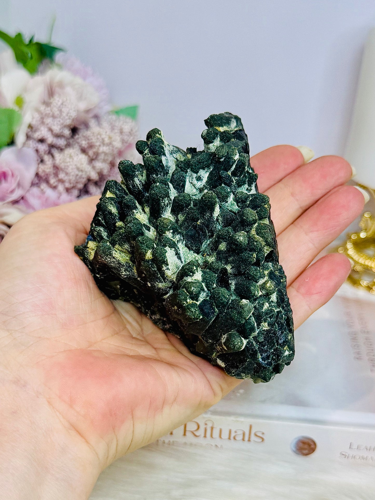 A Collectors Piece ~ Rare High Grade Green Hedenbergite Quartz Crystal Cluster 9.5cm 367g