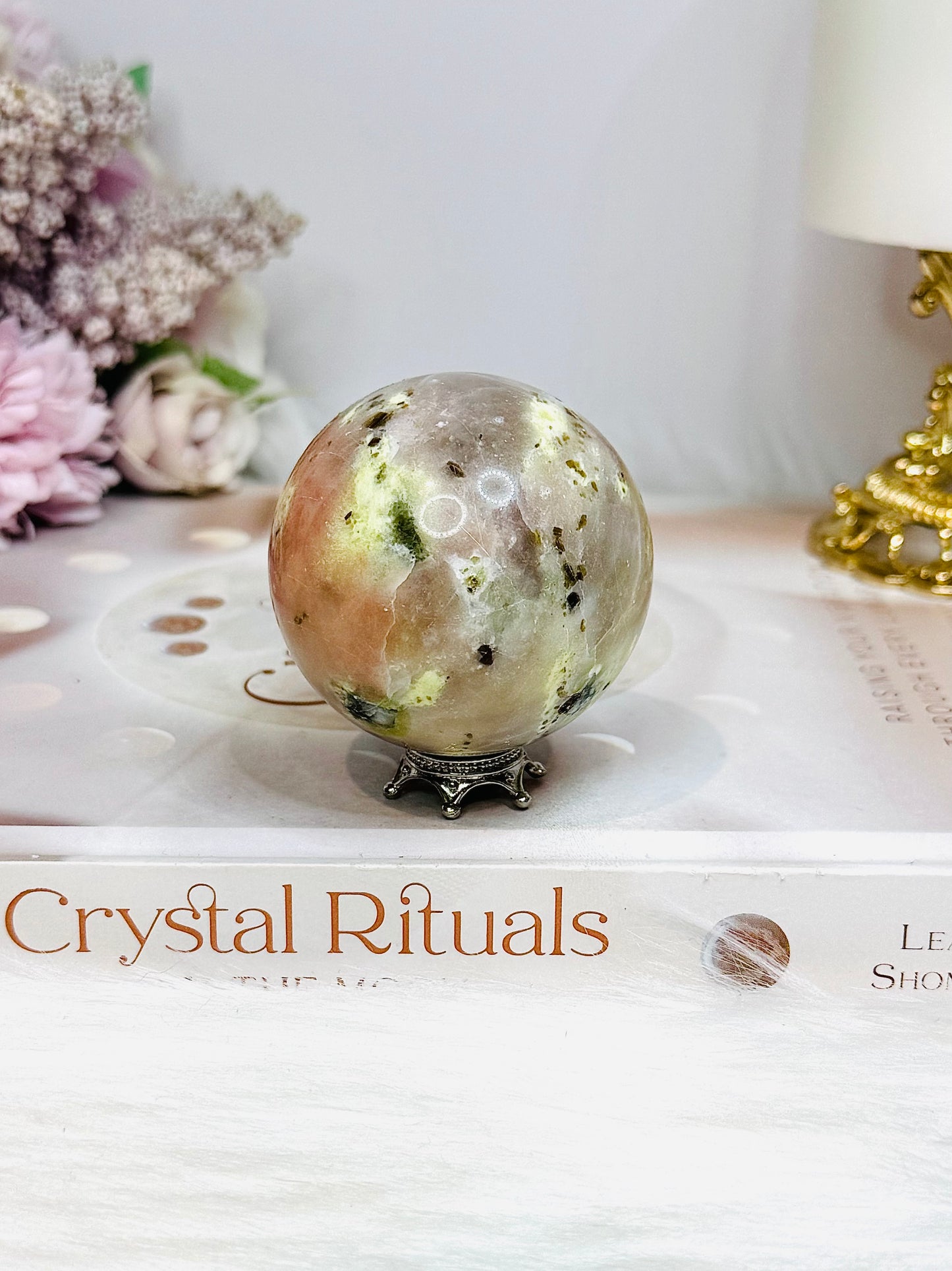 Peach Blossom Tourmaline Sphere On Stand 190g