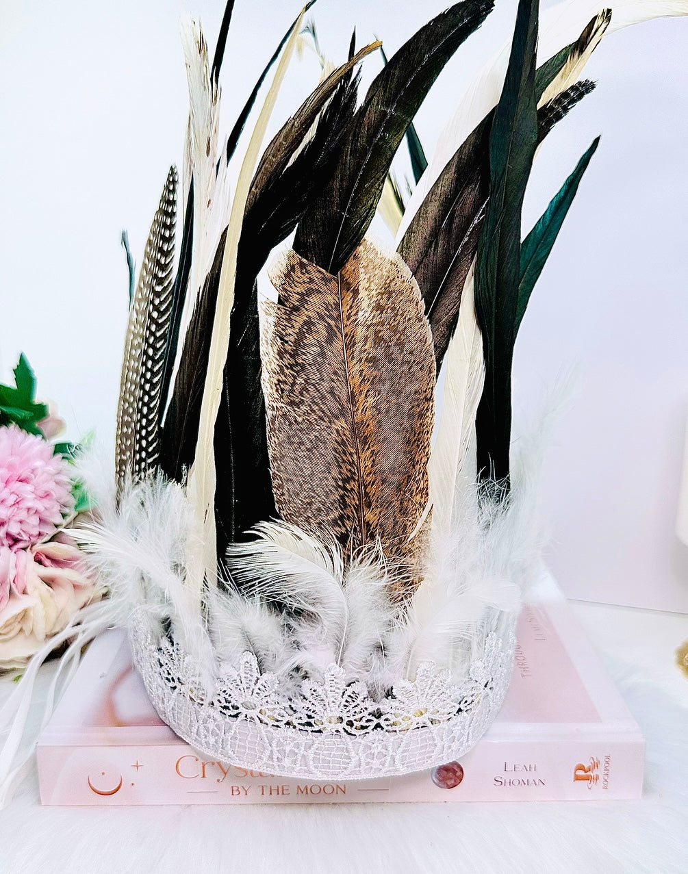 White Tribal Feather Head Piece Approx 40cm Tall