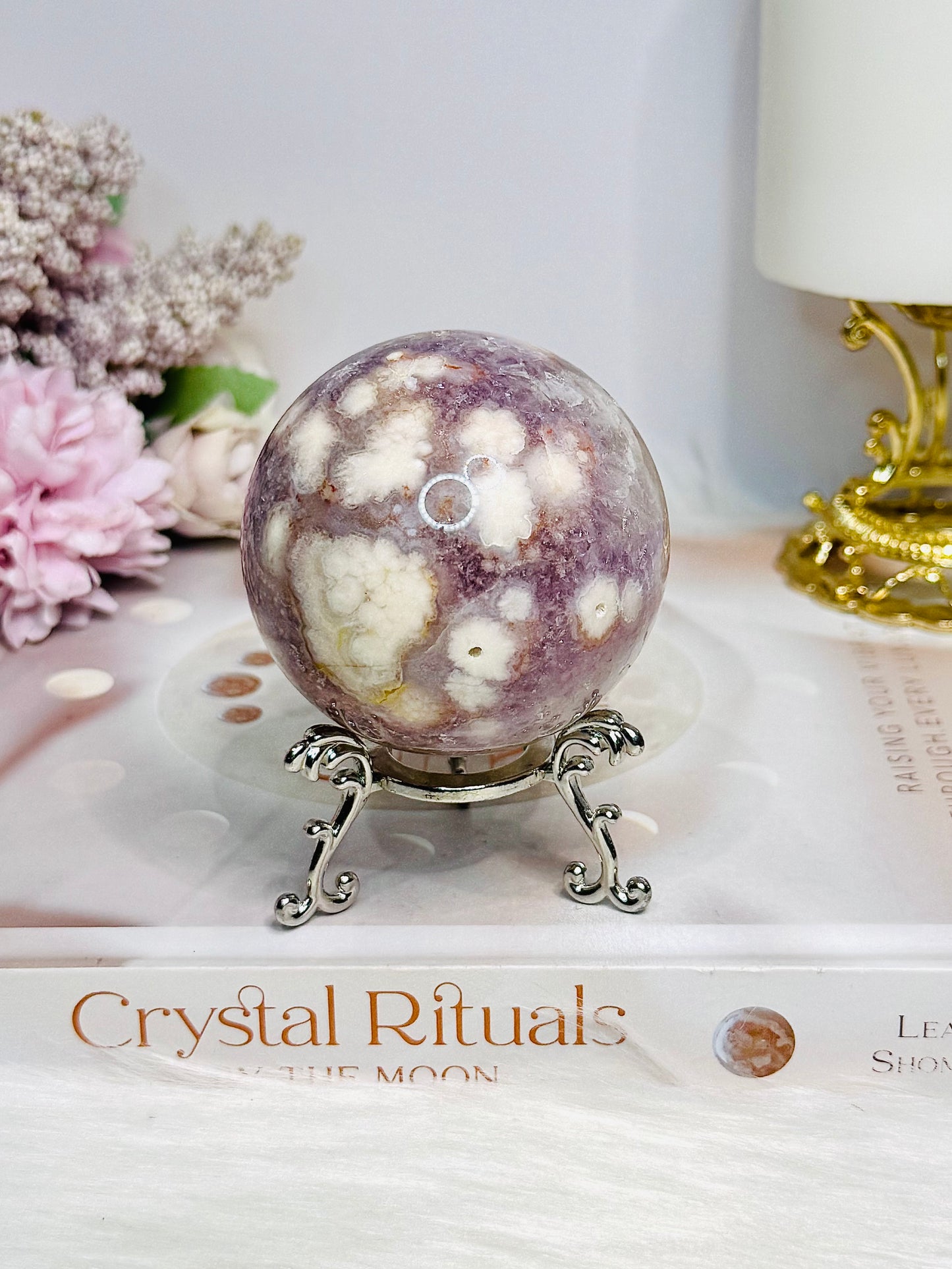 High Grade Pink Amethyst Druzy Sphere on Stand 288g
