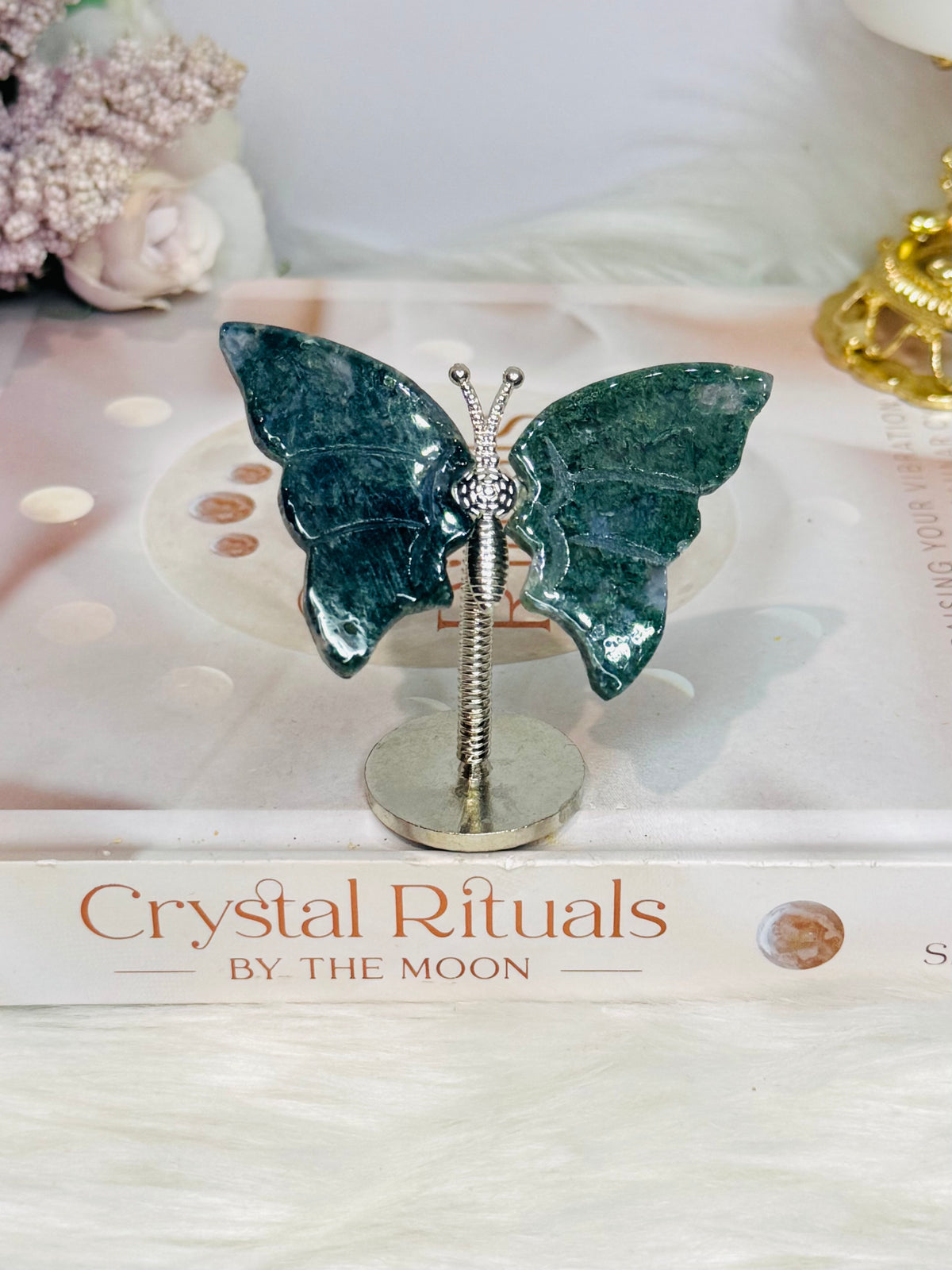 Moss Agate Bouncing Butterfly 7cm