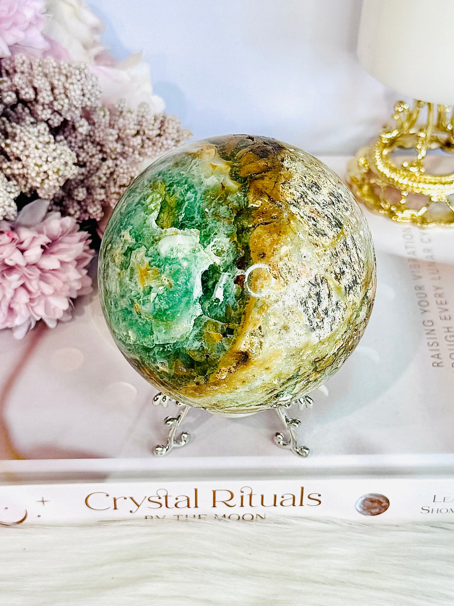 Huge Natural Glorious Variscite Sphere On Stand 802grams