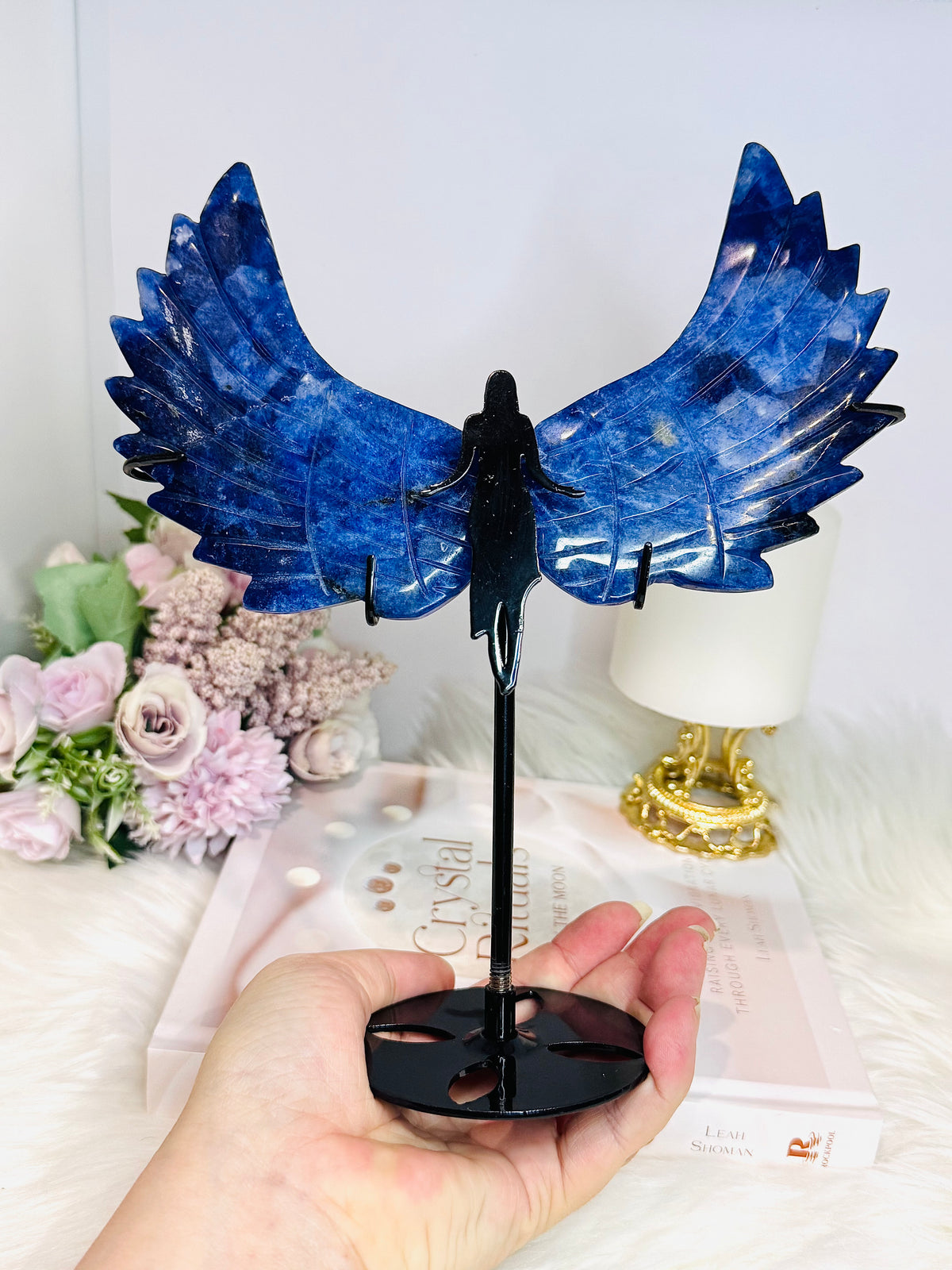 Large Blue Sodalite Angel Wings on Stand 23cm