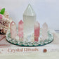 Rose Quartz Set ~ Beautiful 15cm Diamanté Mirror Tray with Chunky Selenite Tower, 4 Rose Quartz Towers & Clear Quartz Chips