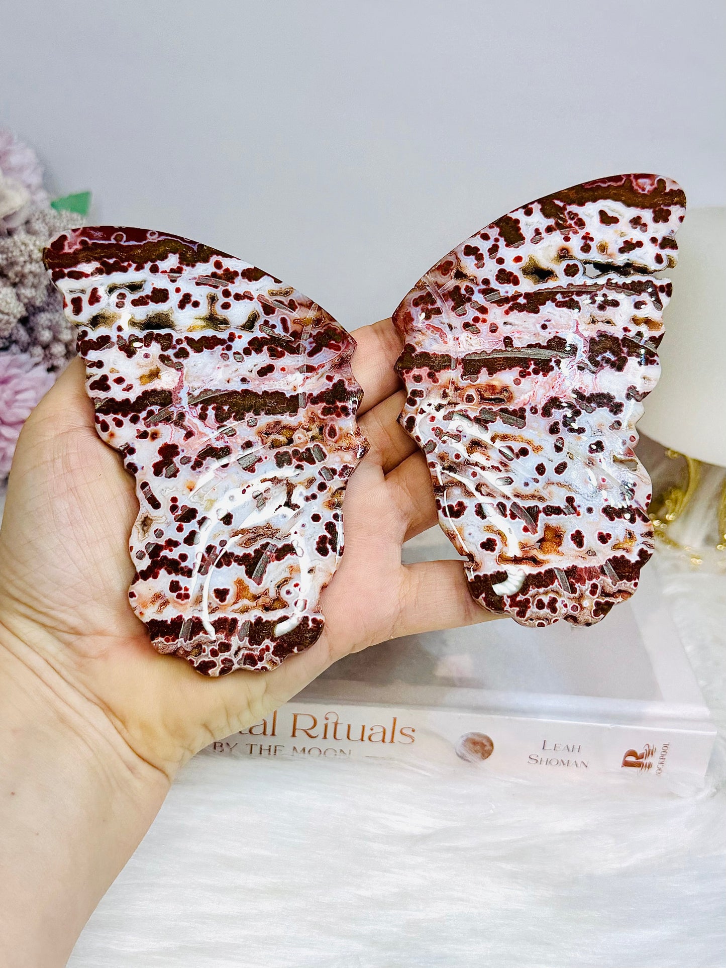 High Grade Ocean Jasper Wings On Stands 12cm