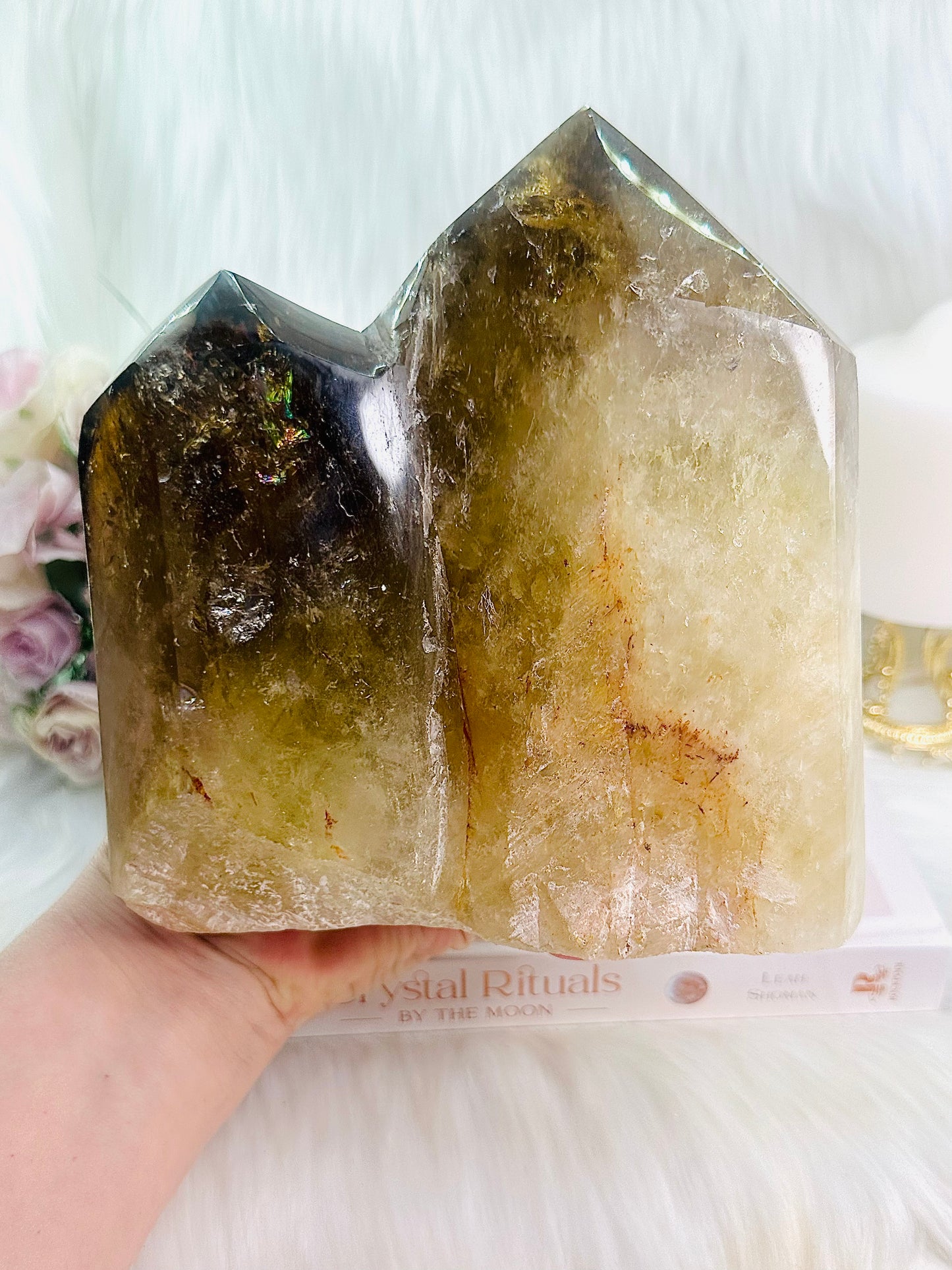 ⚜️ SALE ⚜️ WOW!!!!! A True Masterpiece ~ Huge 2.4KG Absolutely Spectacular Smokey Citrine Chunky Double Tower with Lots Of Rainbows Just Gorgeous