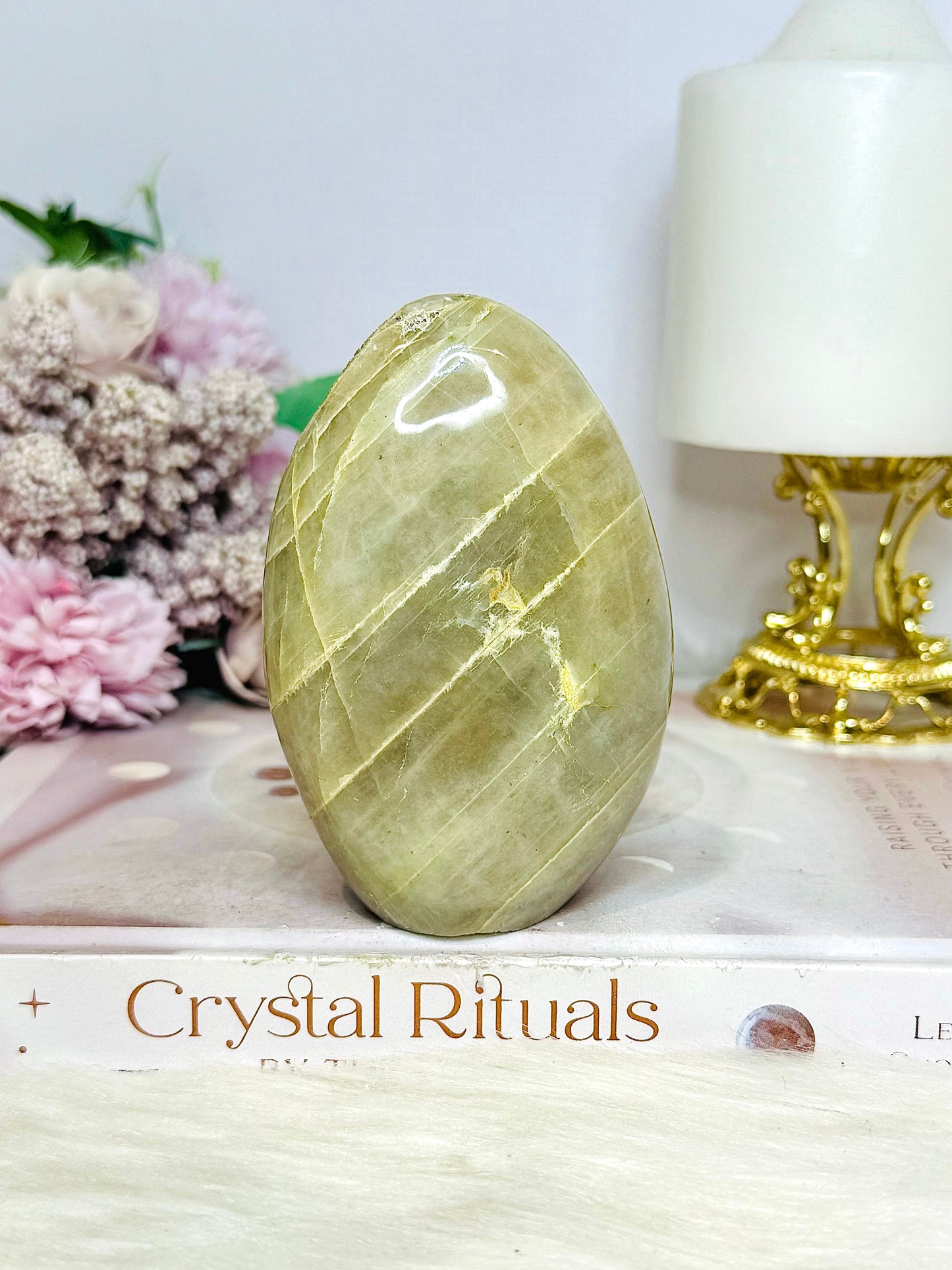Natural Green Moonstone Carved Freeform 329g 10cm