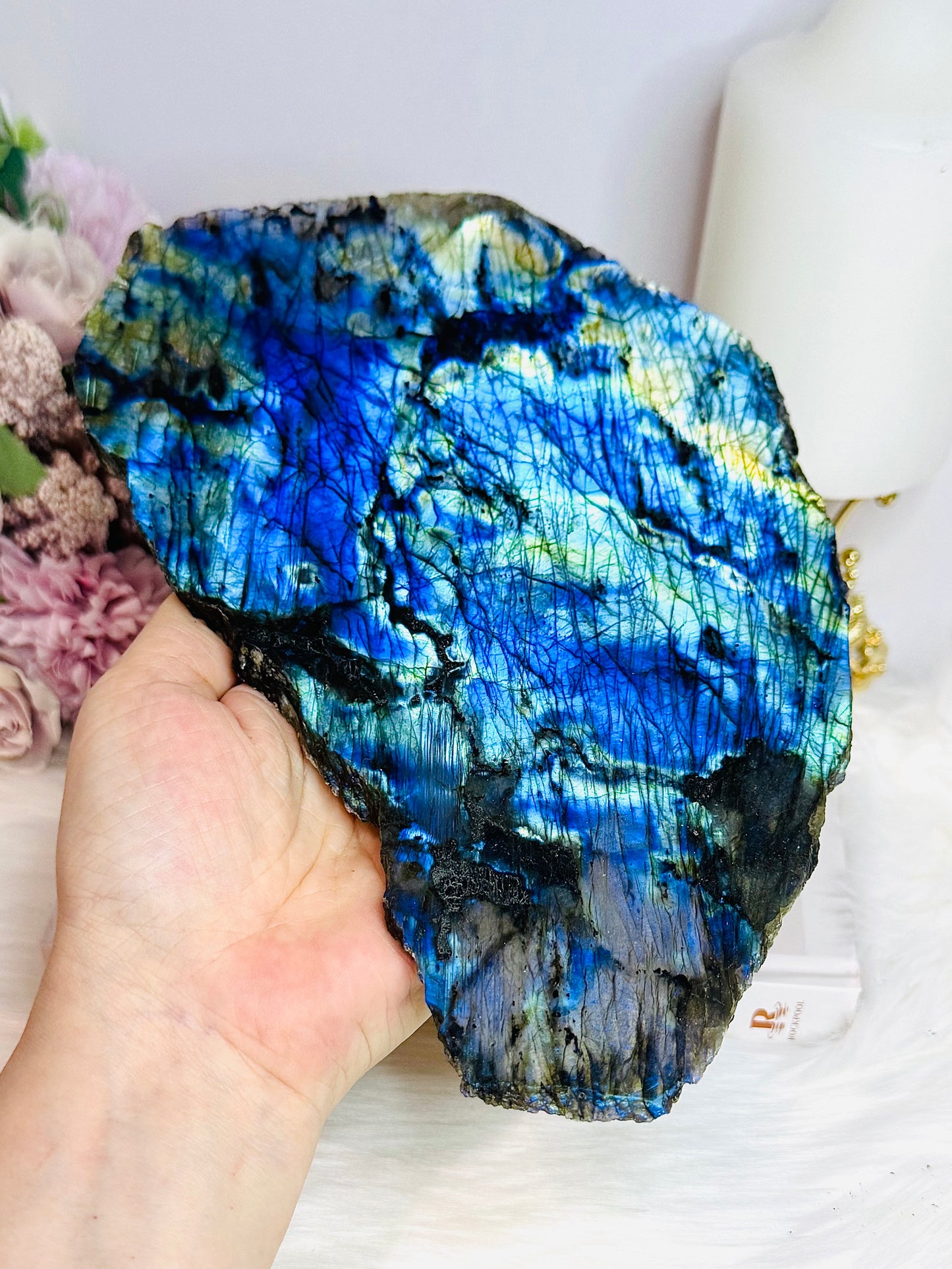Large Labradorite Slab Double Sided Flash 22cm On Stand