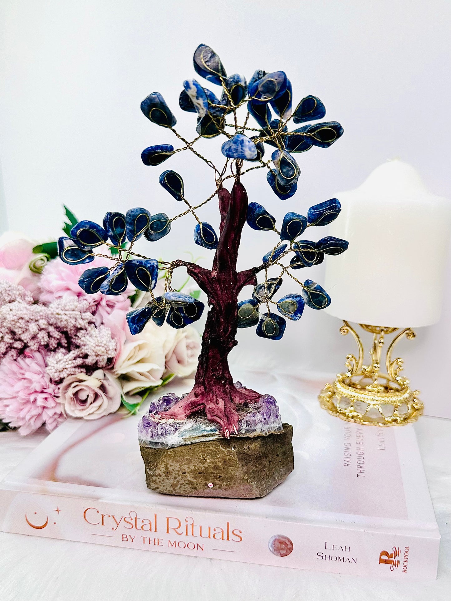 Order & Calmness To The Mind ~ Beautiful Large 20cm Sodalite Crystal Tree On Druzy Amethyst Slab From Brazil
