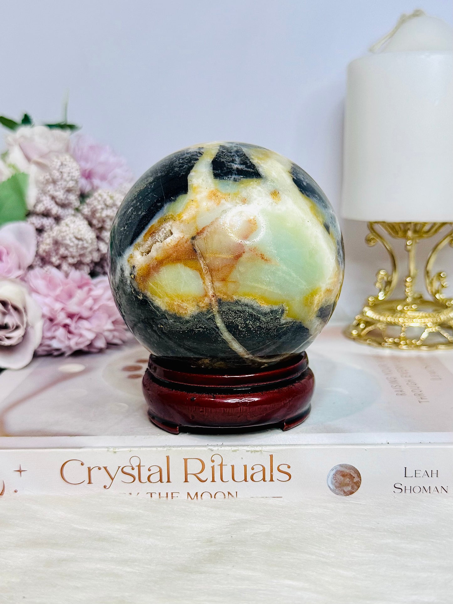 Large Sky Blue Quartz Sphere on Stand 853g