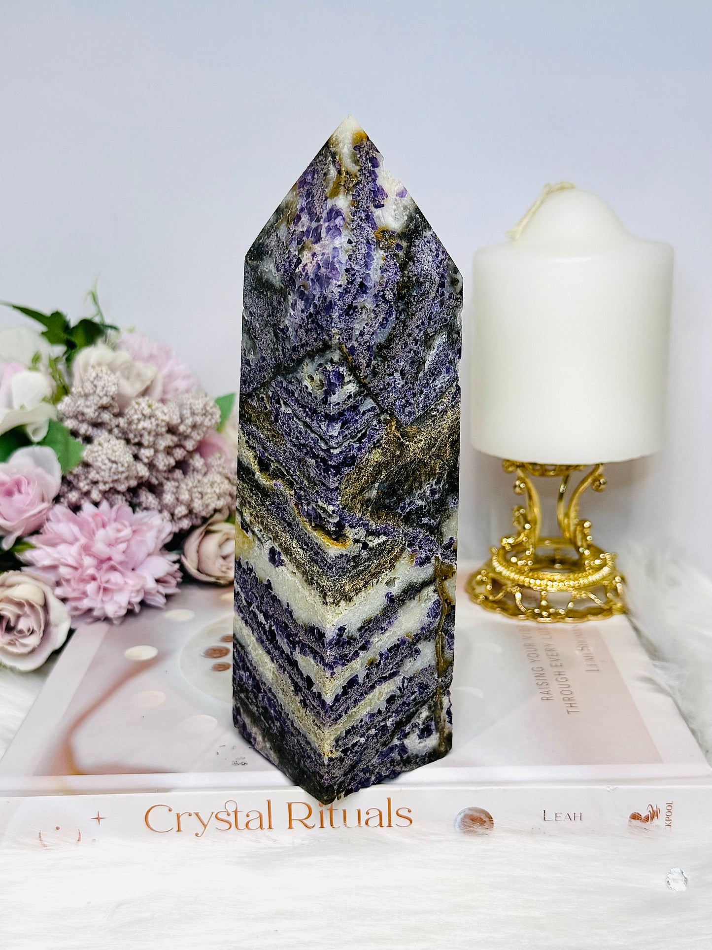 Large Purple Fluorite X Sphalerite Tower 18.5cm 901g