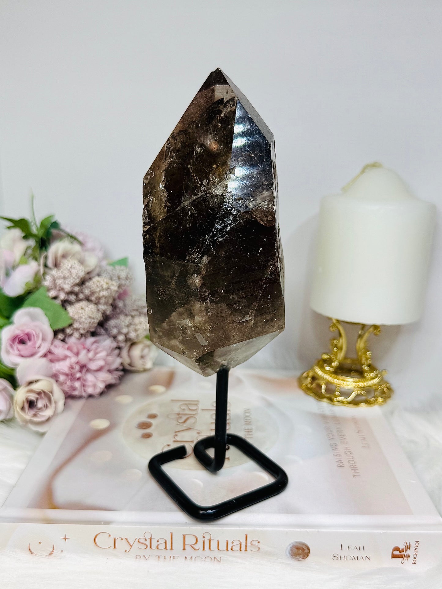 Large Smokey Lemurian Quartz Freeform on Stand 20cm 770g