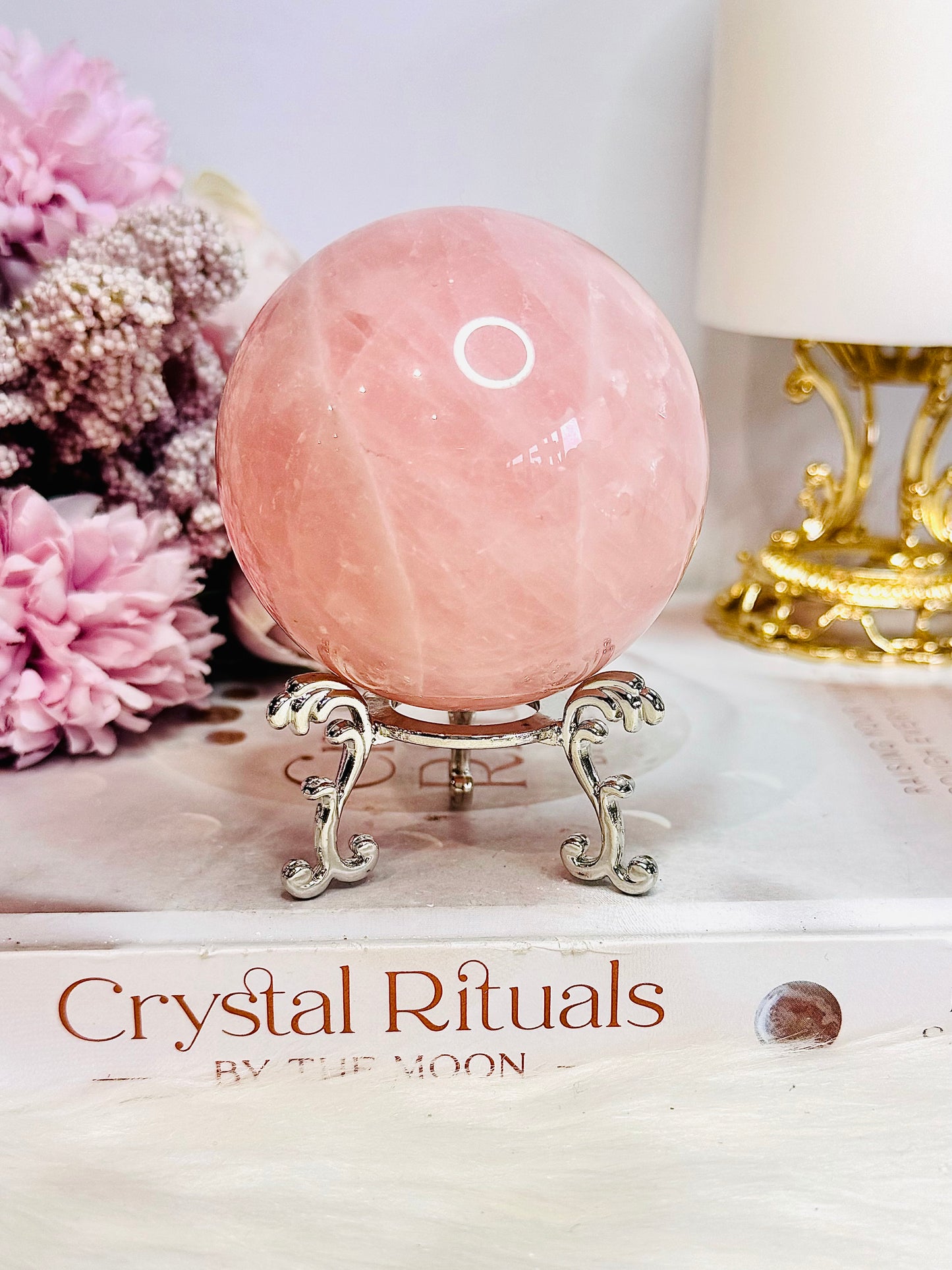 Beautiful Large 372gram Rose Quartz Sphere On Stand