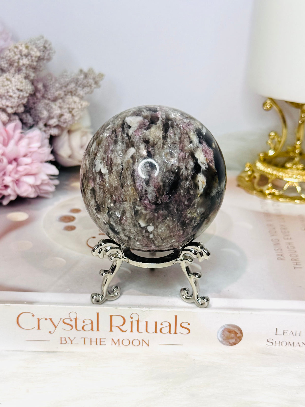 Large Pink Tourmaline Sphere On Stand 362g