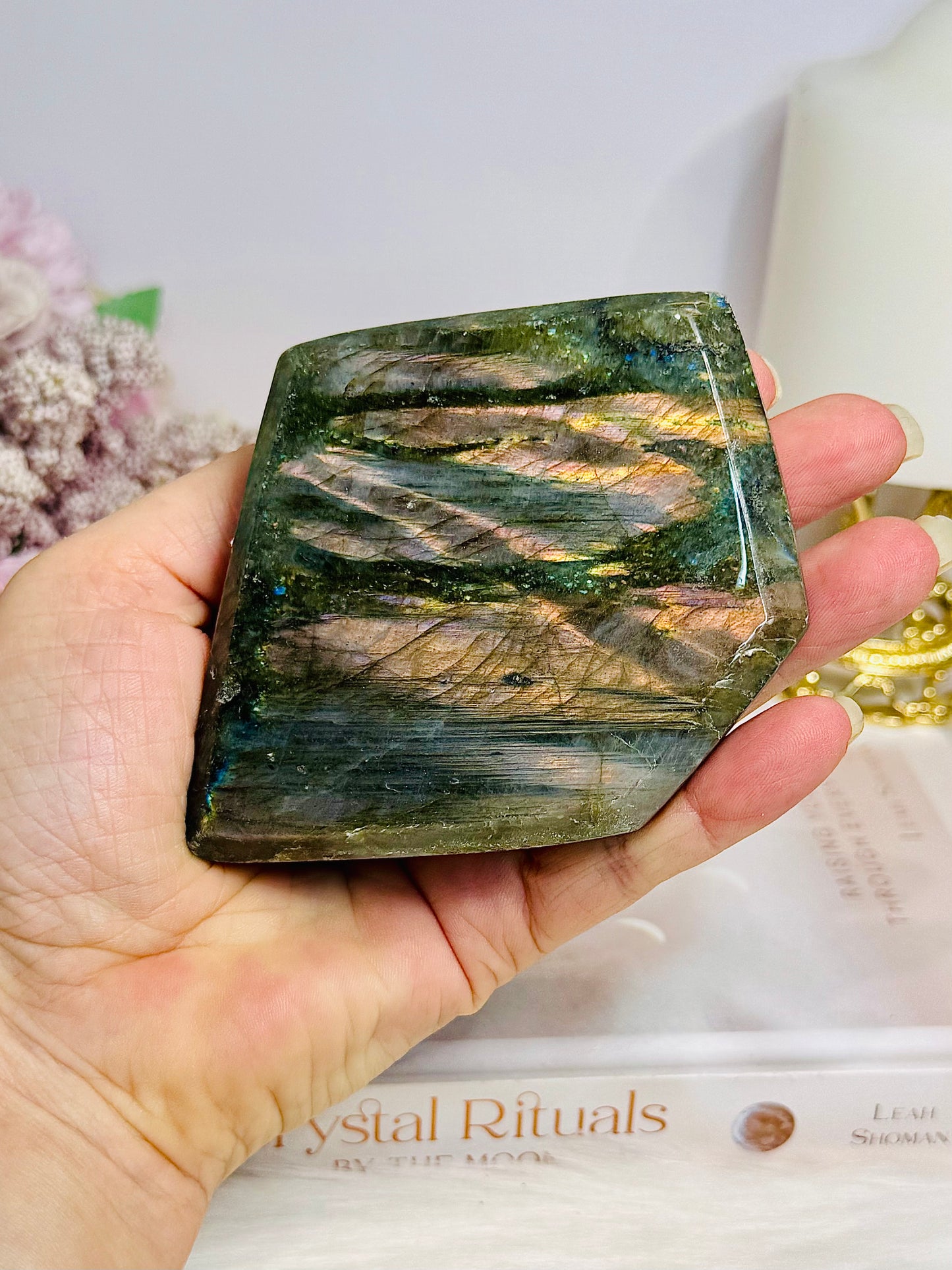 Labradorite Freeform Pink & Purple Flash ~ (Imperfection on face of slab) 282g 8cm