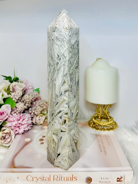 Large White Crazy Lace Agate Tower 25cm 956g