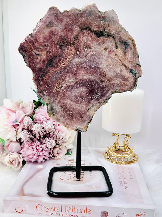 Classy & Fabulous Large 25cm 1.13KG Natural Pink Amethyst Slab On Stand From Brazil