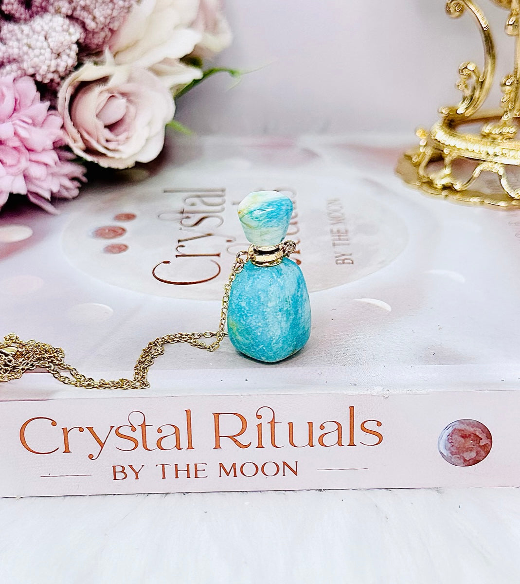 Gorgeous Amazonite Perfume Bottle Pendulum in Gift Bag