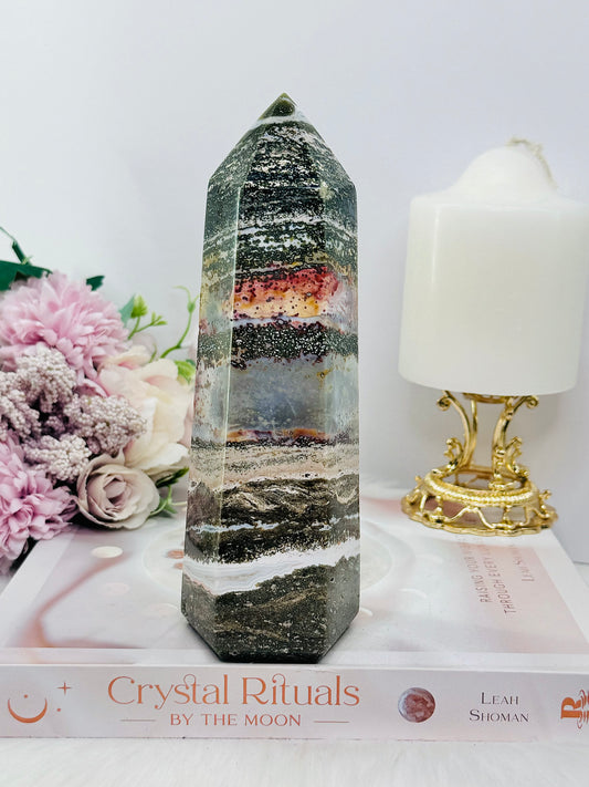 Large 729gram Natural Ocean Jasper Druzy Tower