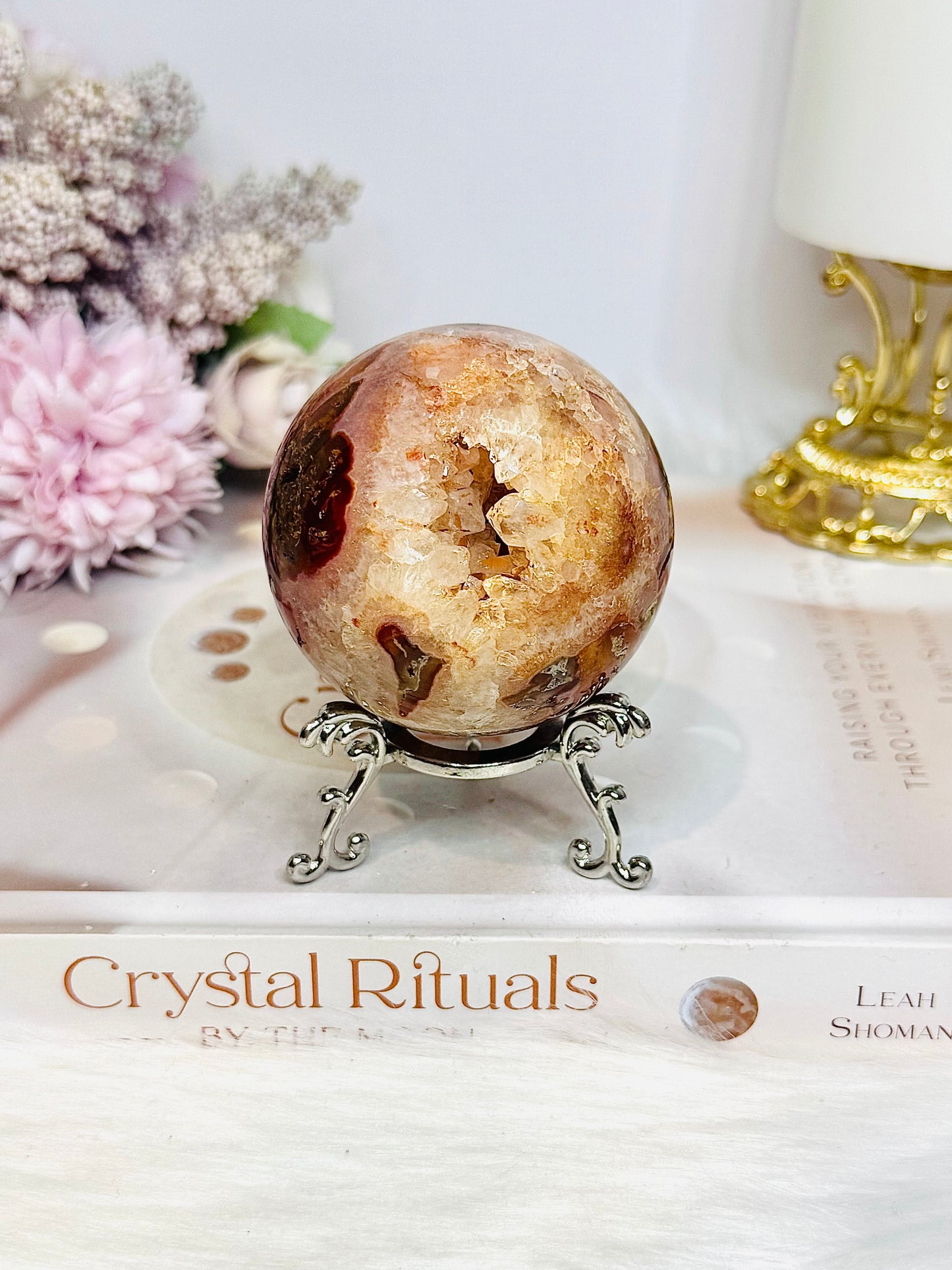 Druzy Red Moss Agate Sphere On Stand 271g