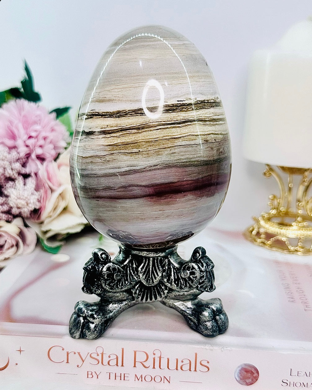 The Most Absolutely Gorgeous Large 791gram Jasper Carved Egg On Stand